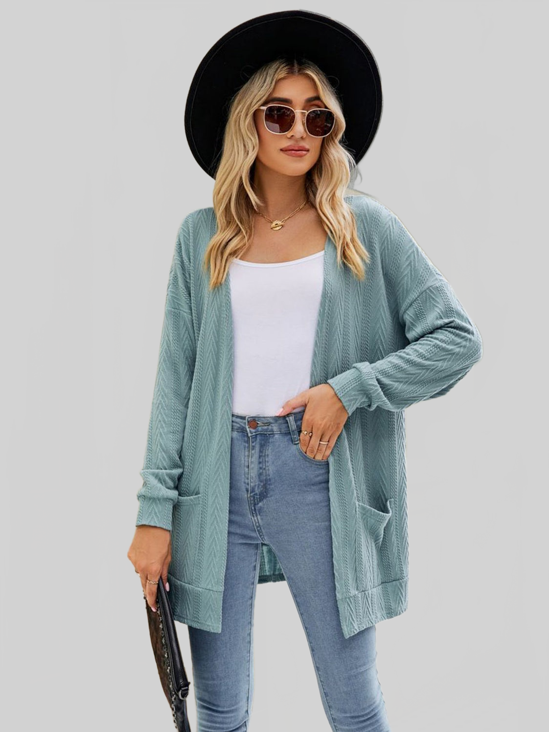 Women Long Sleeve Pocketed Cardigan Sweaters nicholesgifts
