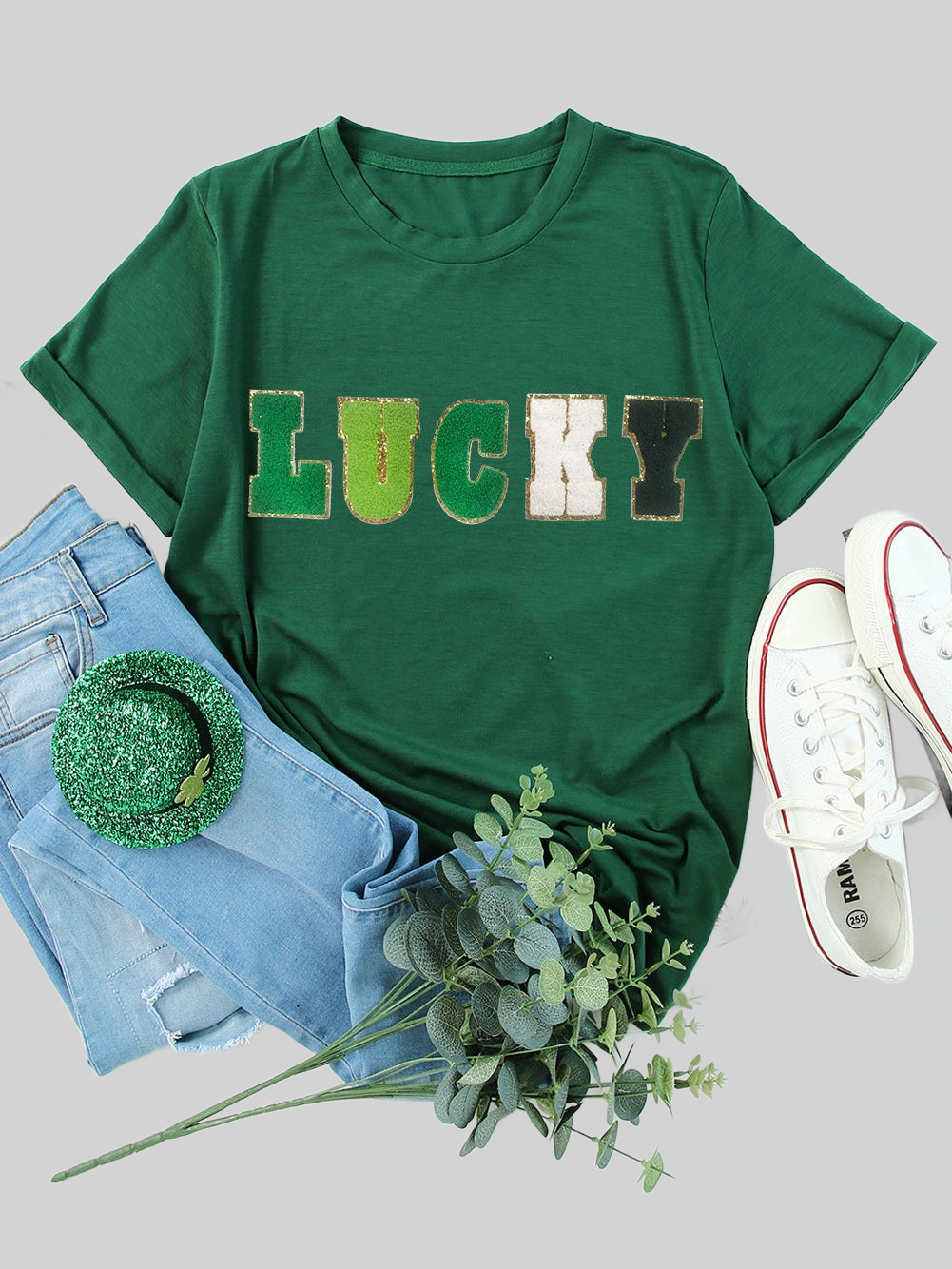 LUCKY Round Neck Short Sleeve T-Shirt nicholesgifts