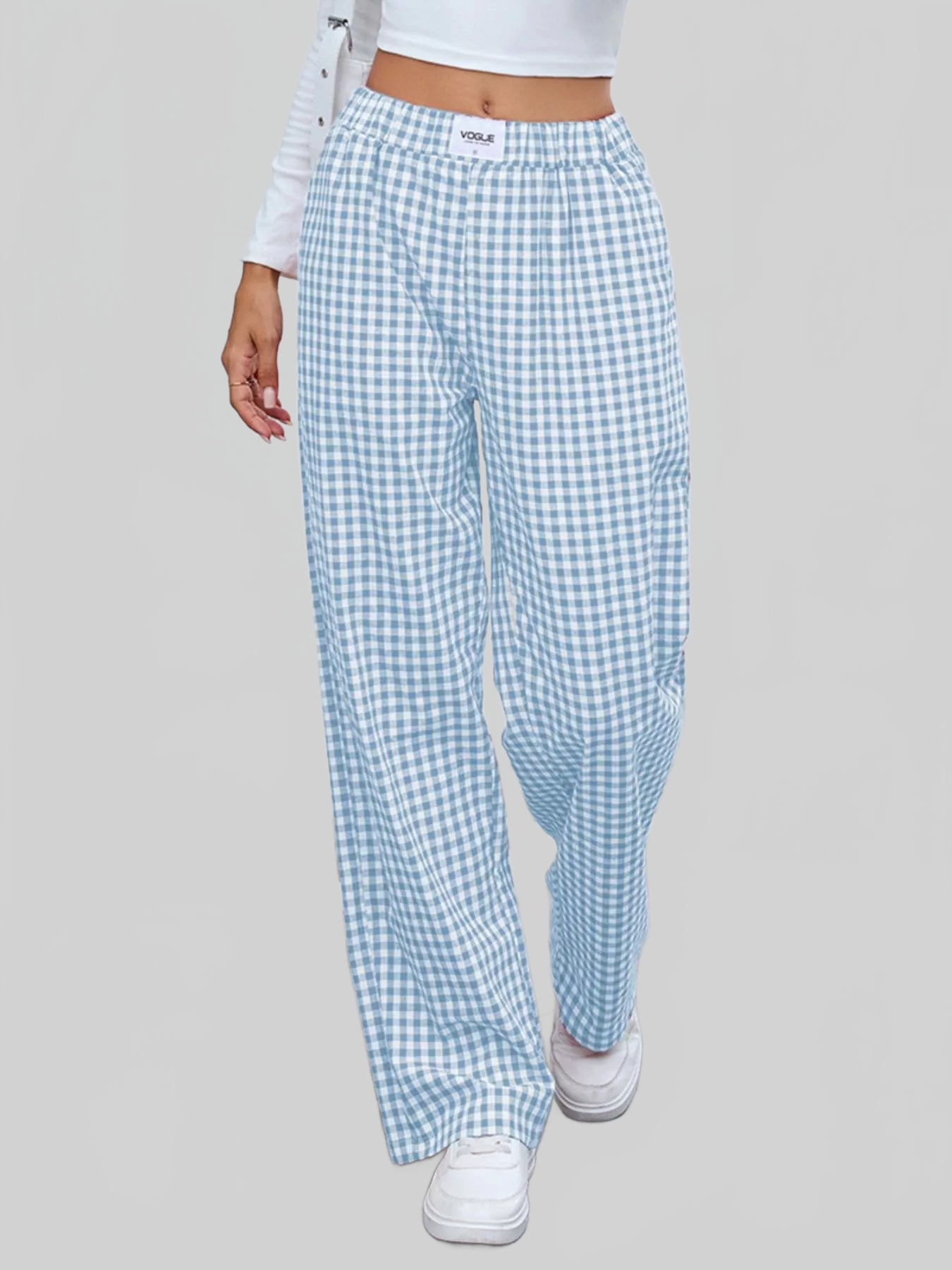 Women Plaid Wide Leg Casual Pants nicholesgifts