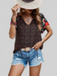 Women Printed Tie Neck Short Sleeve Blouse NicholesGifts