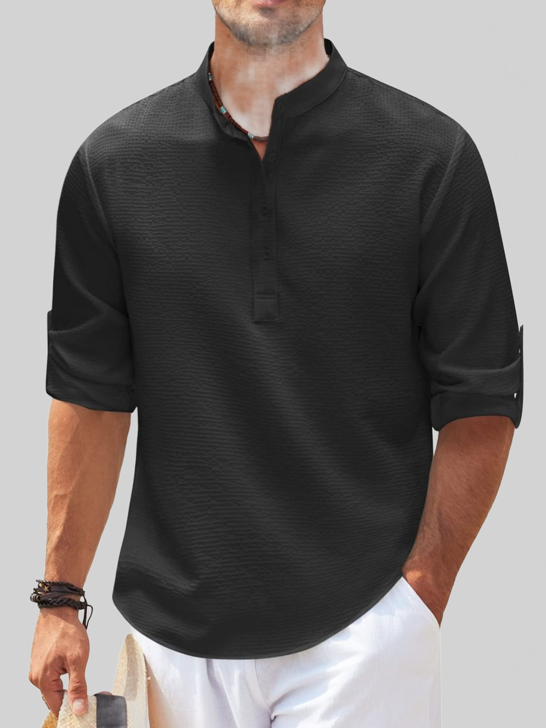 Men's Full Size Half Button Long Sleeve Shirt nicholesgifts