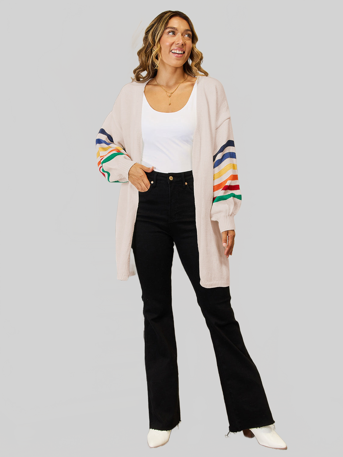 Women Angel Wings Striped Open Front Dropped Shoulder Cardigan nicholesgifts