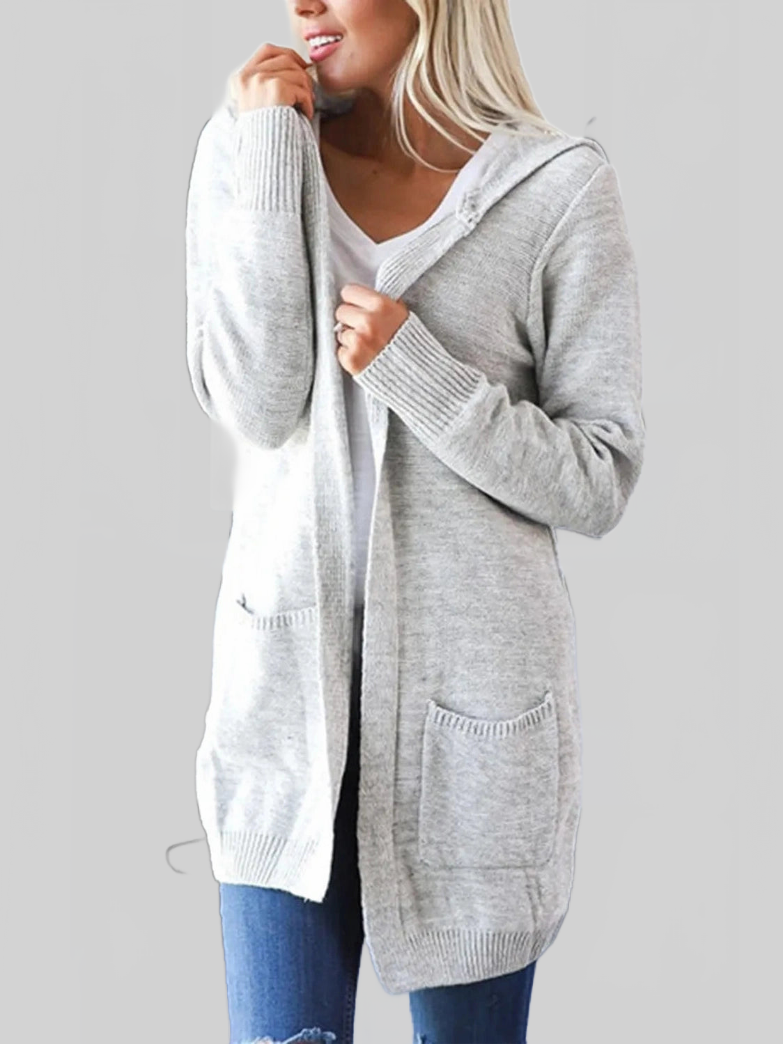 Women Heathered Open Front Cardigan with Pockets nicholesgifts
