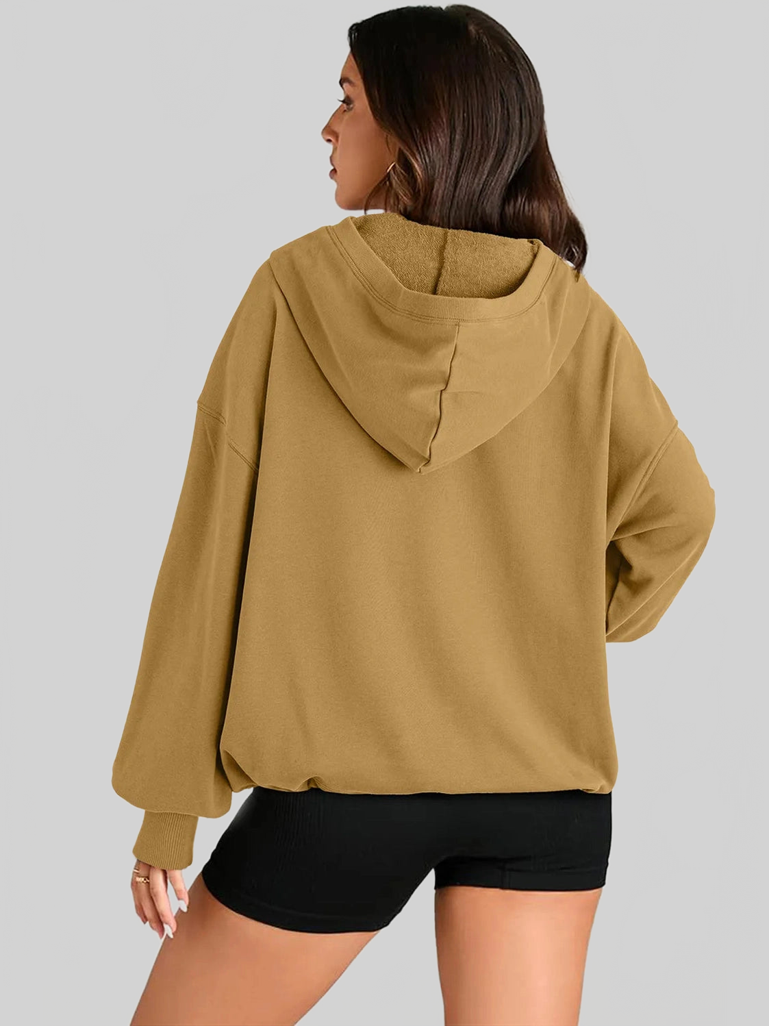 Pocketed Half Zip Long Sleeve Hoodie NicholesGifts