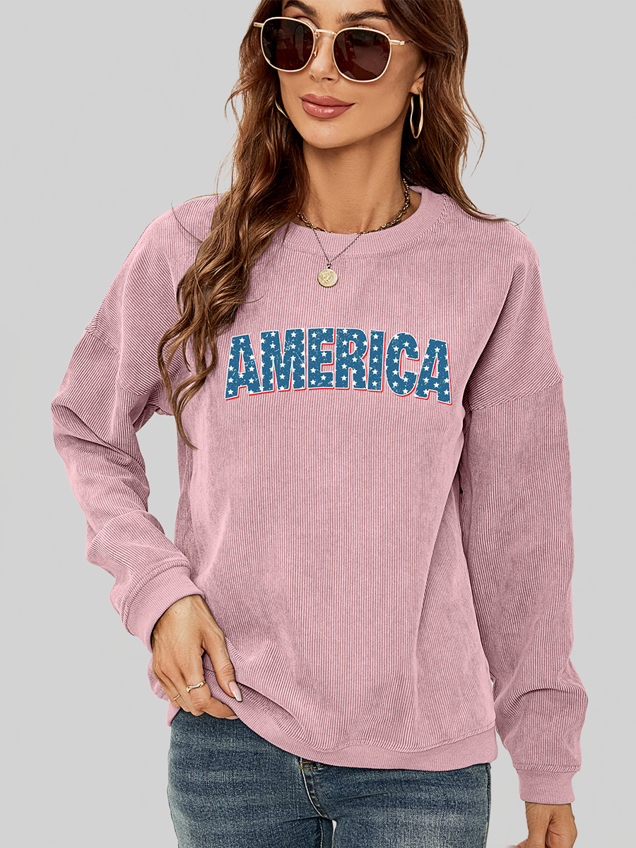 Women American Graphic Dropped Shoulder Sweatshirt nicholesgifts