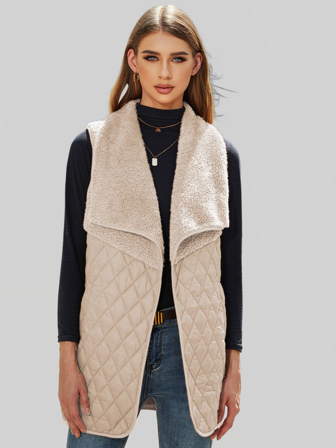 Women Open Front Collared Vest nicholesgifts