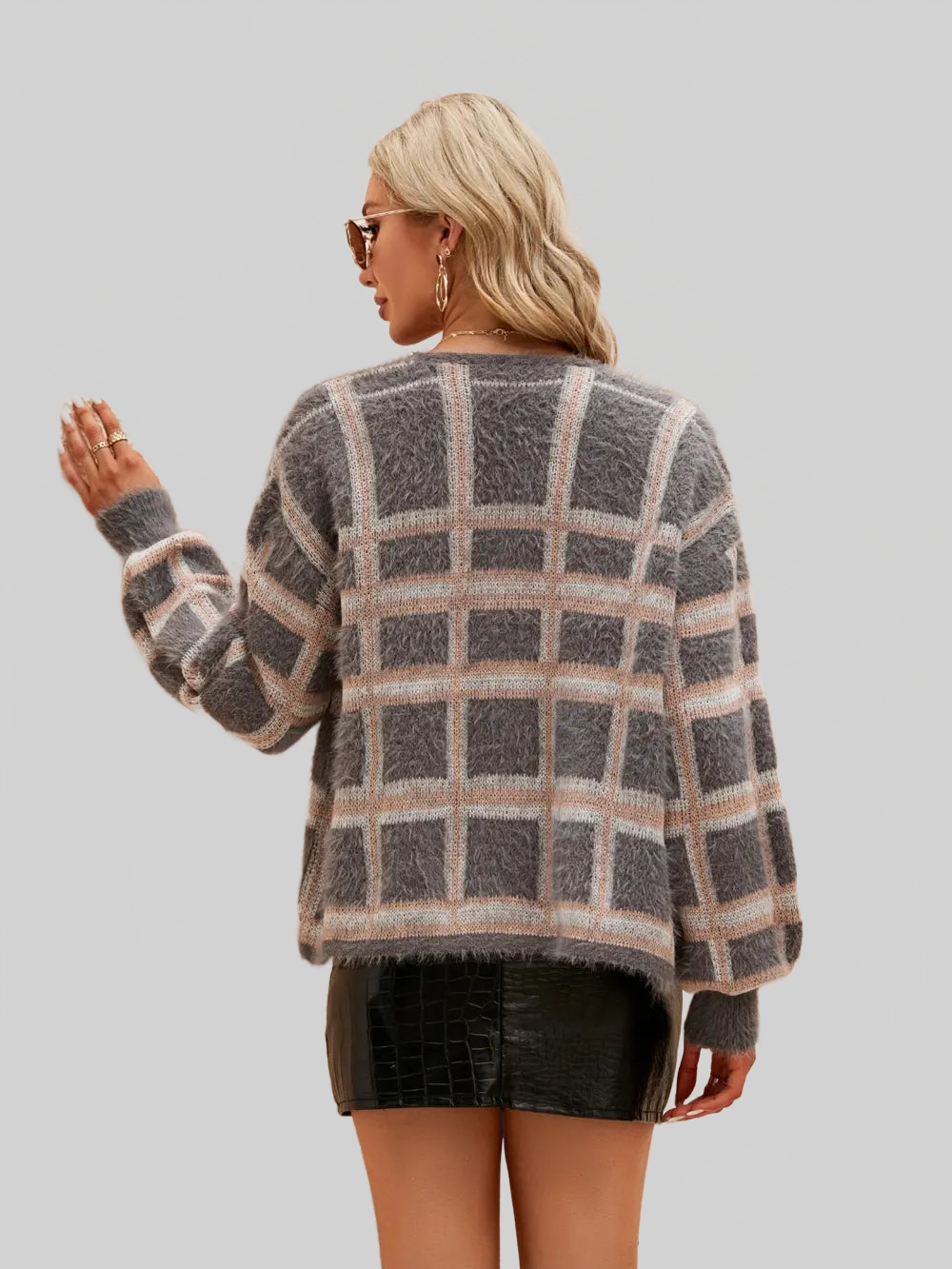 Women Open Front Plaid Long Sleeve Cardigan nicholesgifts