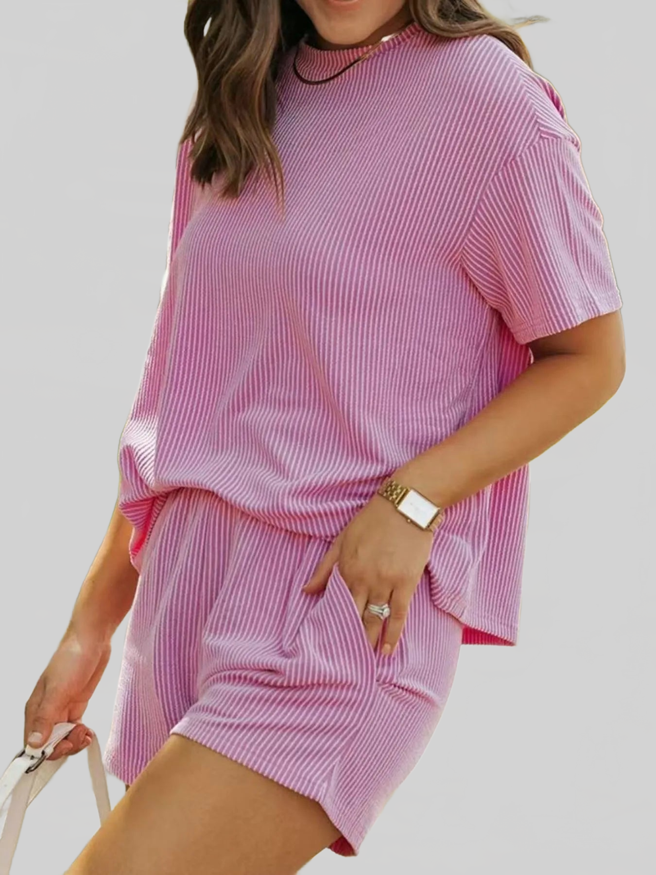 Full Size Ribbed Short Sleeve Top and Shorts Two-Piece Set Plus Size nicholesgifts