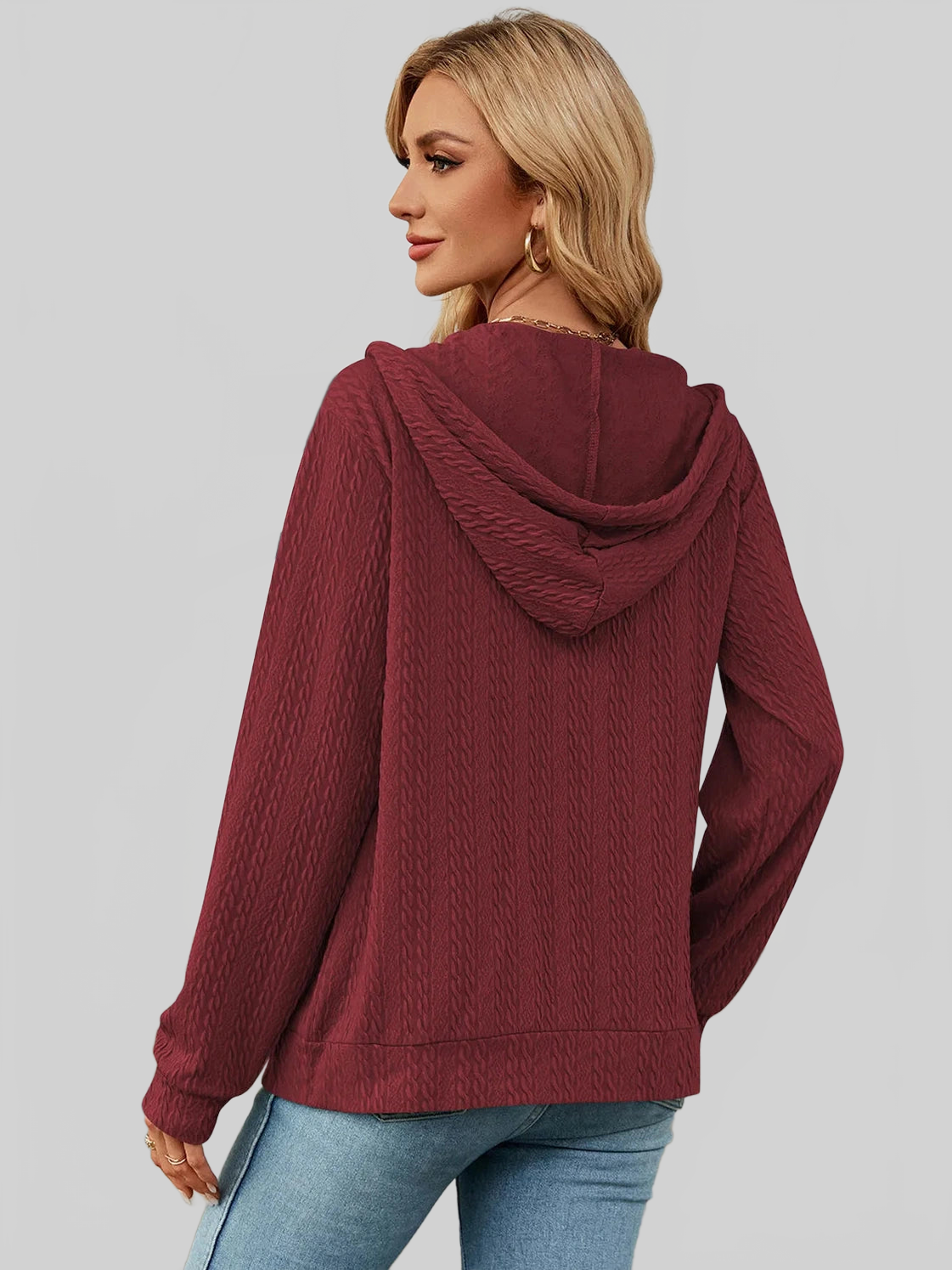 Drawstring Zip Up Long Sleeve Hoodie NicholesGifts