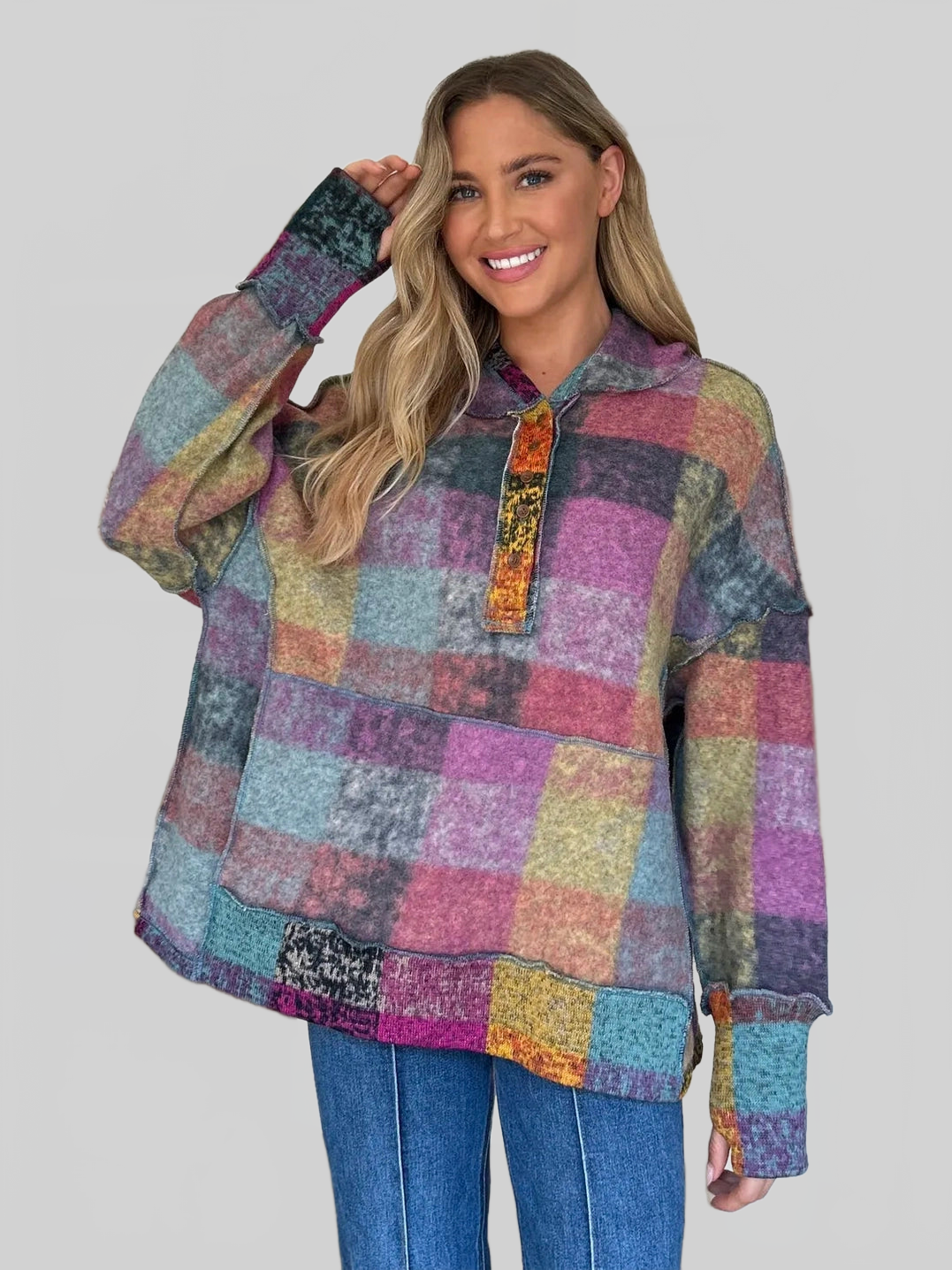 Double Take Full Size Plaid Dropped Shoulder Fleece Hoodie NicholesGifts