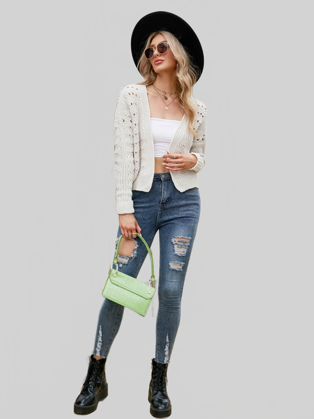 Open Front Cuffed Cropped Cardigan nicholesgifts