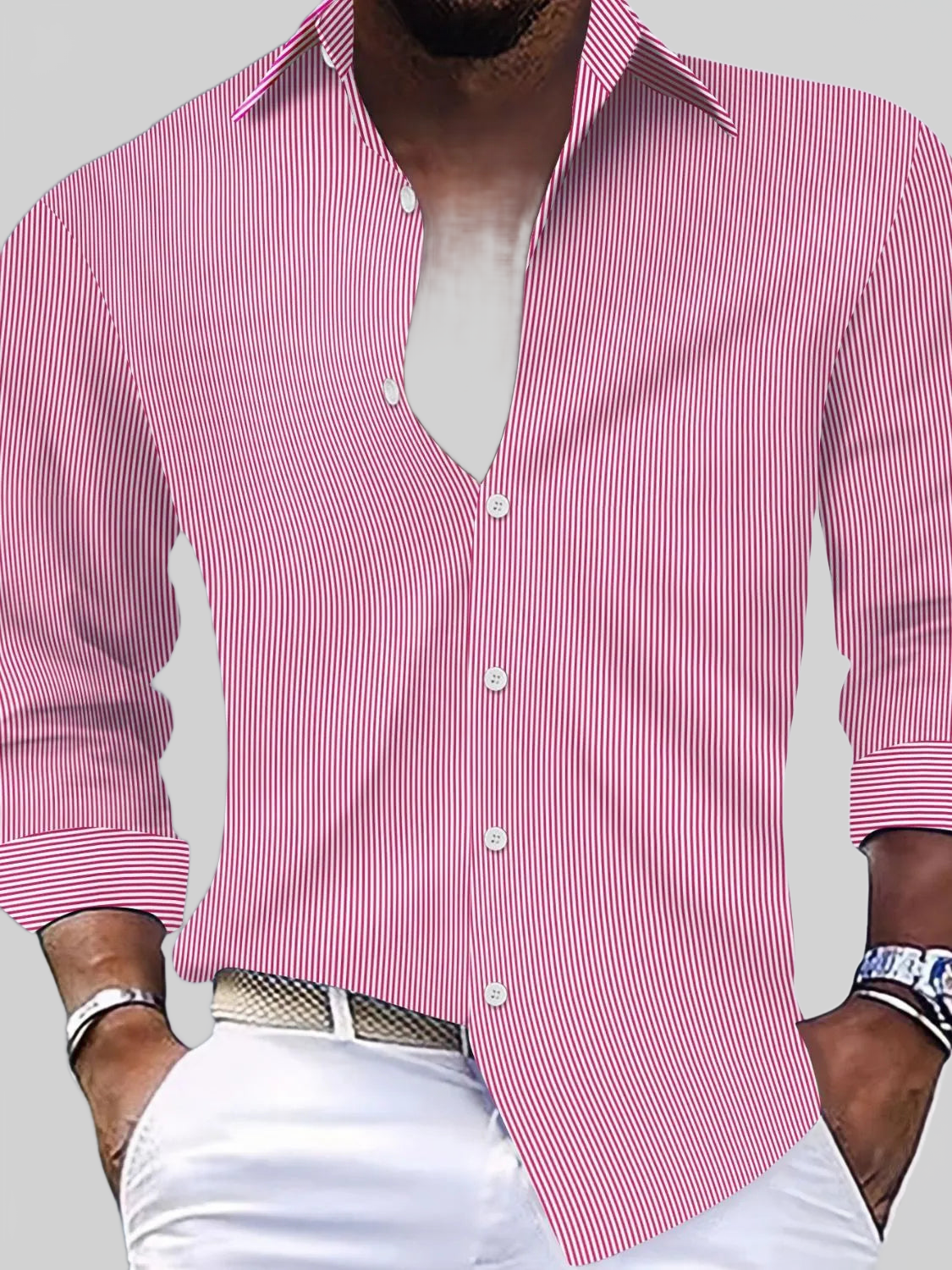 Men's Full Size Striped Button Up Long Sleeve Shirt Plus Size nicholesgifts