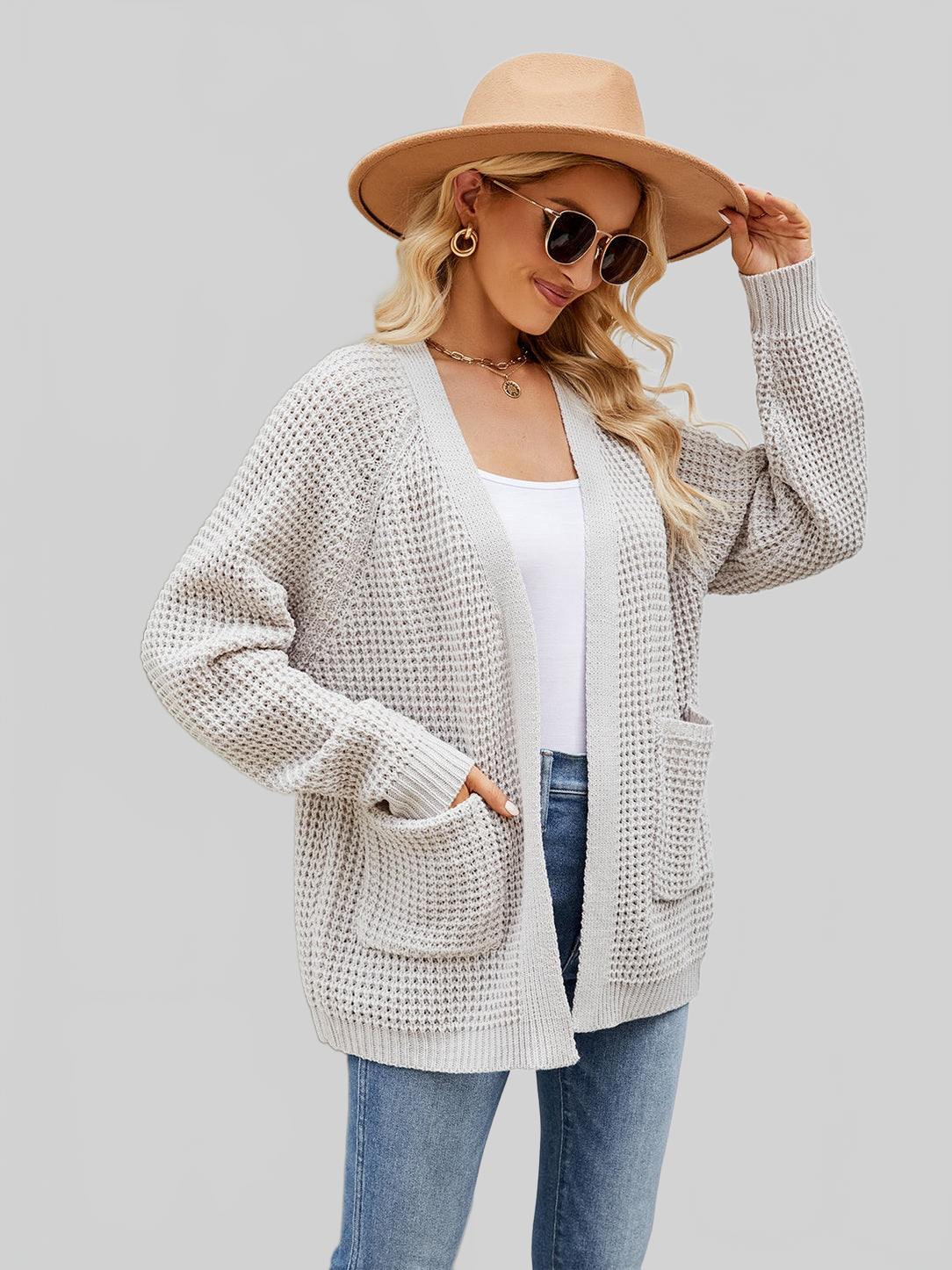 Women Open Front Long Sleeve Cardigan with Pockets nicholesgifts