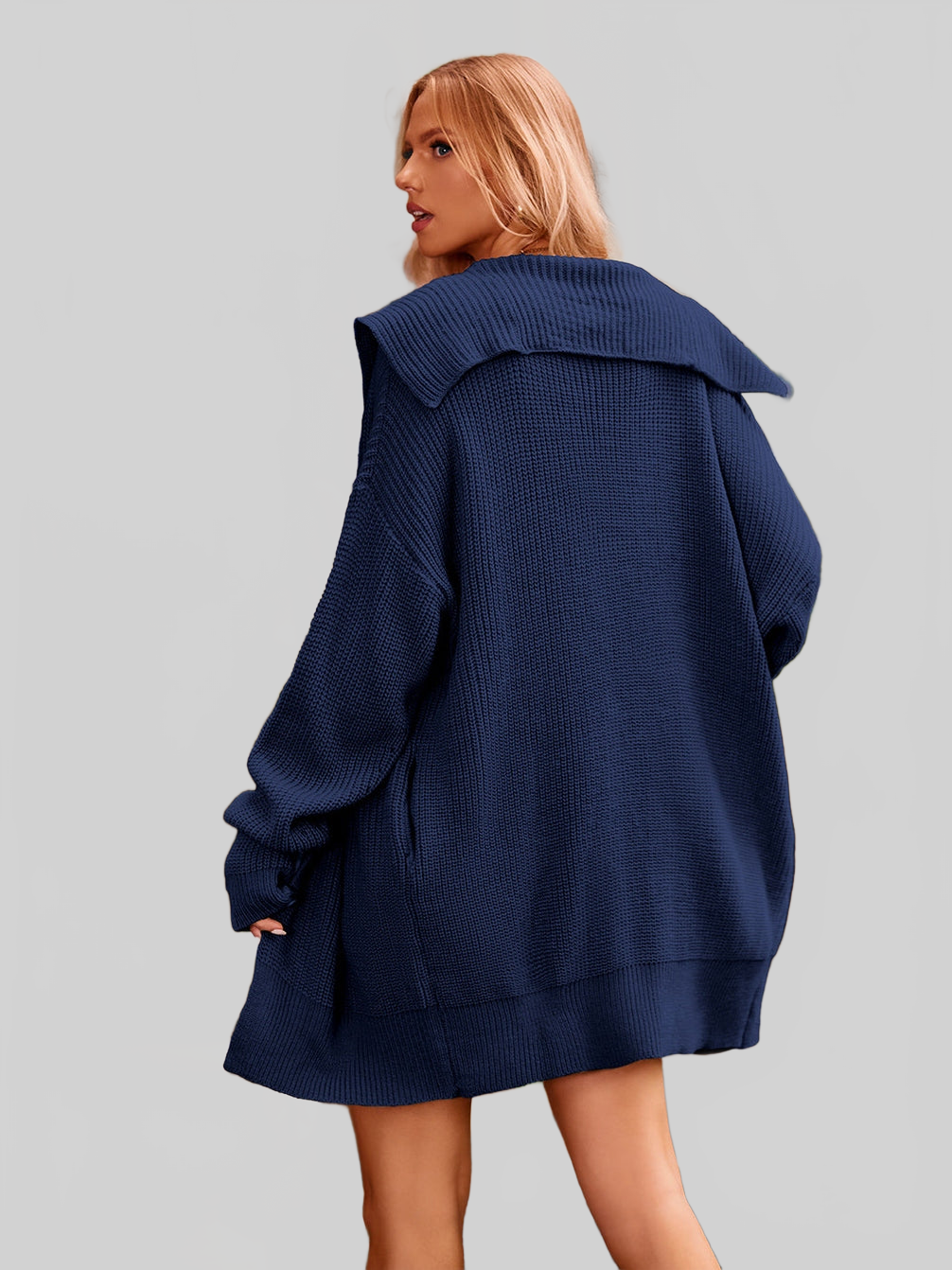 Women Collared Neck Button-Up Cardigan with Pockets nicholesgifts