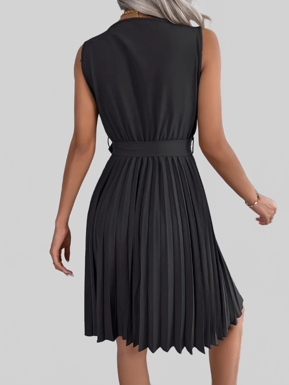 Tied Surplice Sleeveless Pleated Dress nicholesgifts