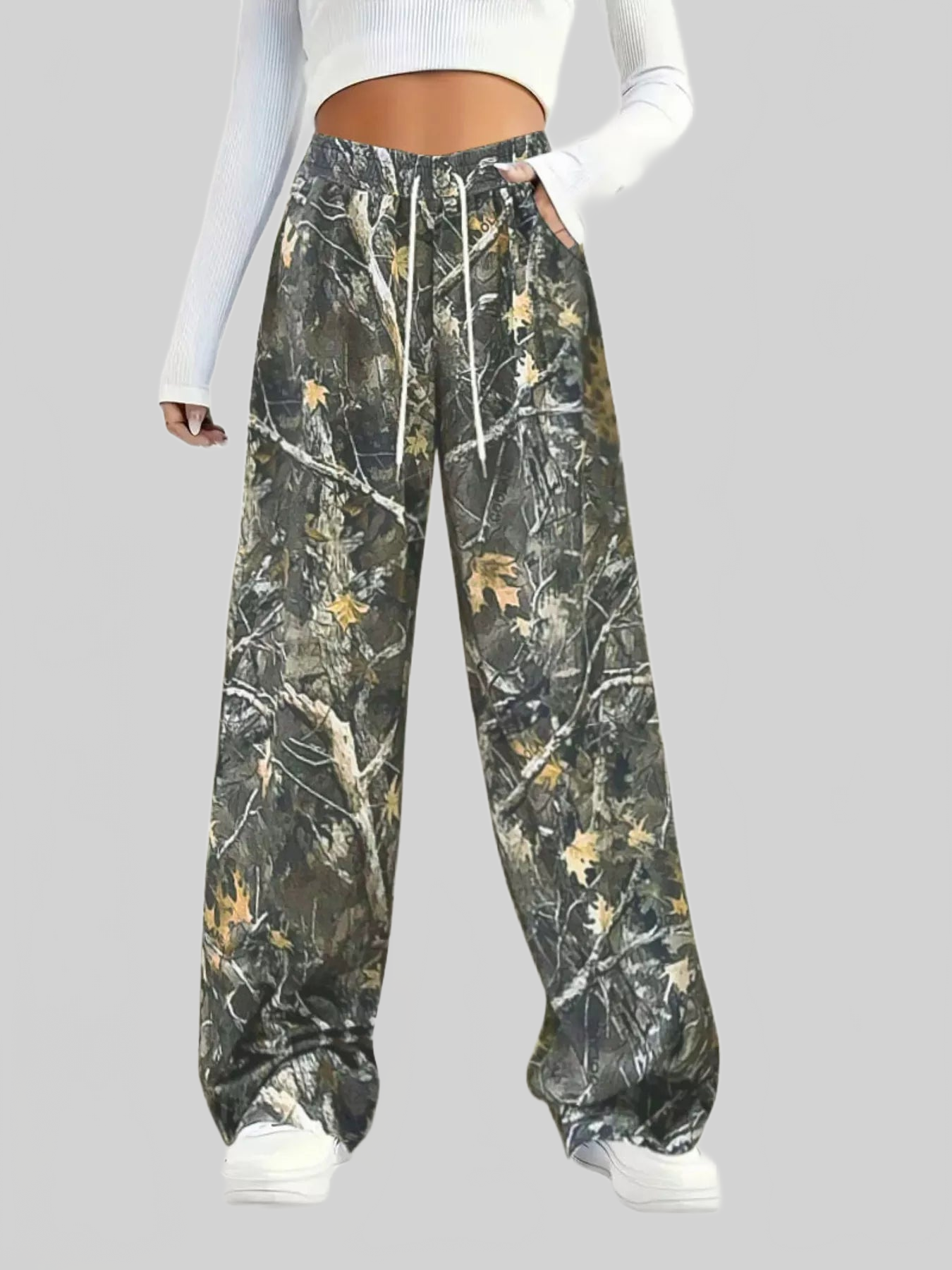 Women Relaxed Fit Camo Print Drawstring Waist Pants nicholesgifts