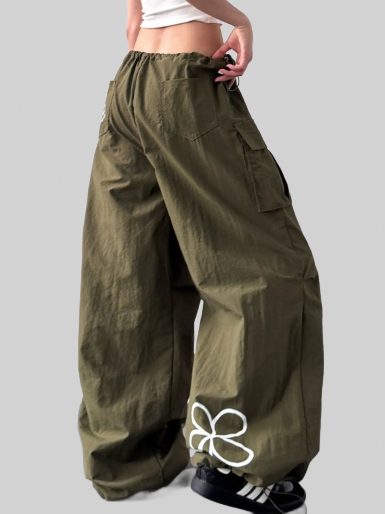 Women Drawstring Wide Leg Cargo Pants nicholesgifts