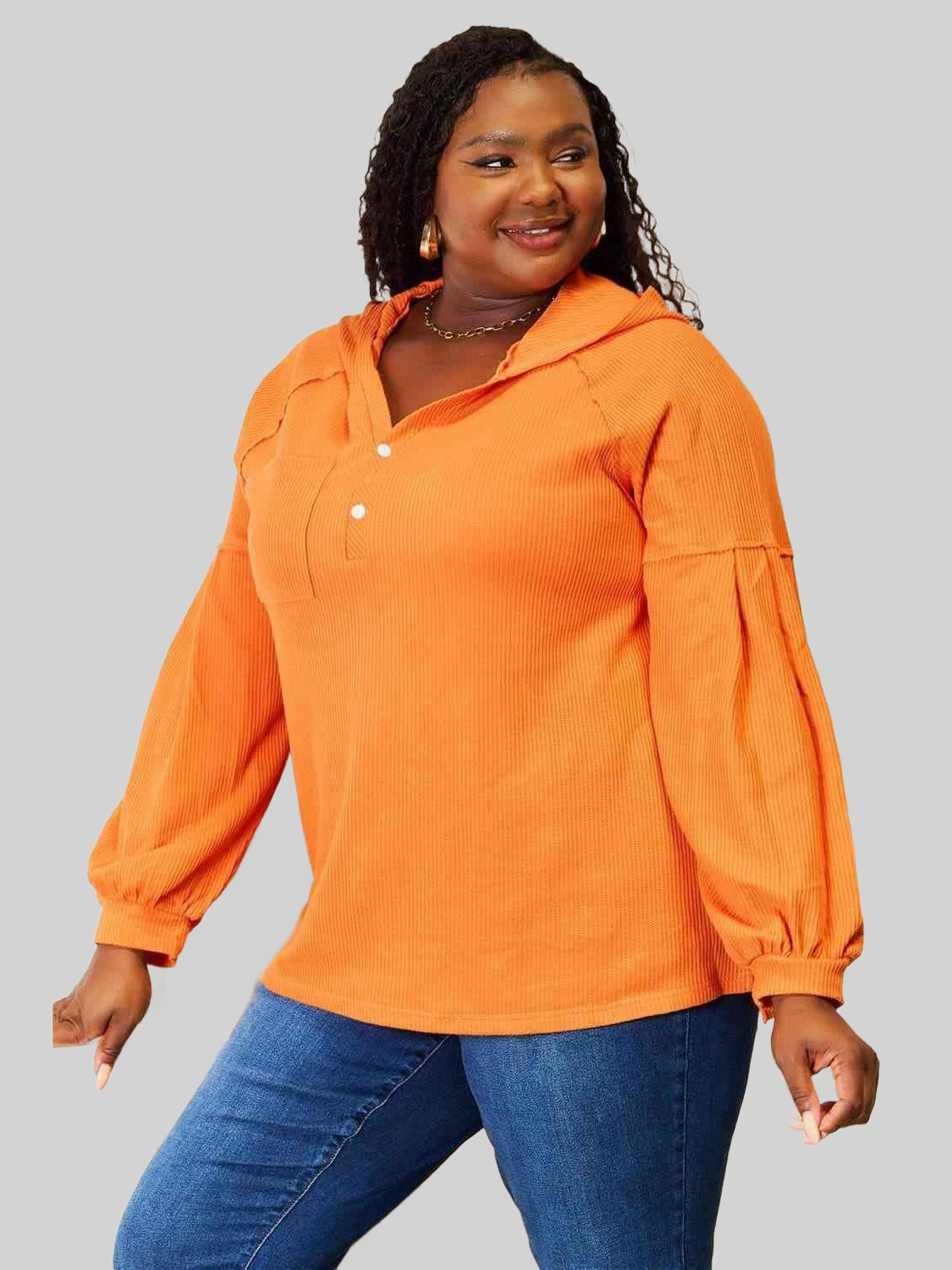 Women Basic Bae Side Slit Buttoned Waffle Knit Hoodie nicholesgifts
