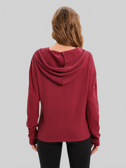 Waffle-Knit Drawstring Drop Shoulder Hoodie nicholesgifts