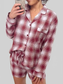 Plaid Long Sleeve Shirt and Drawstring Shorts Lounge Set nicholesgifts