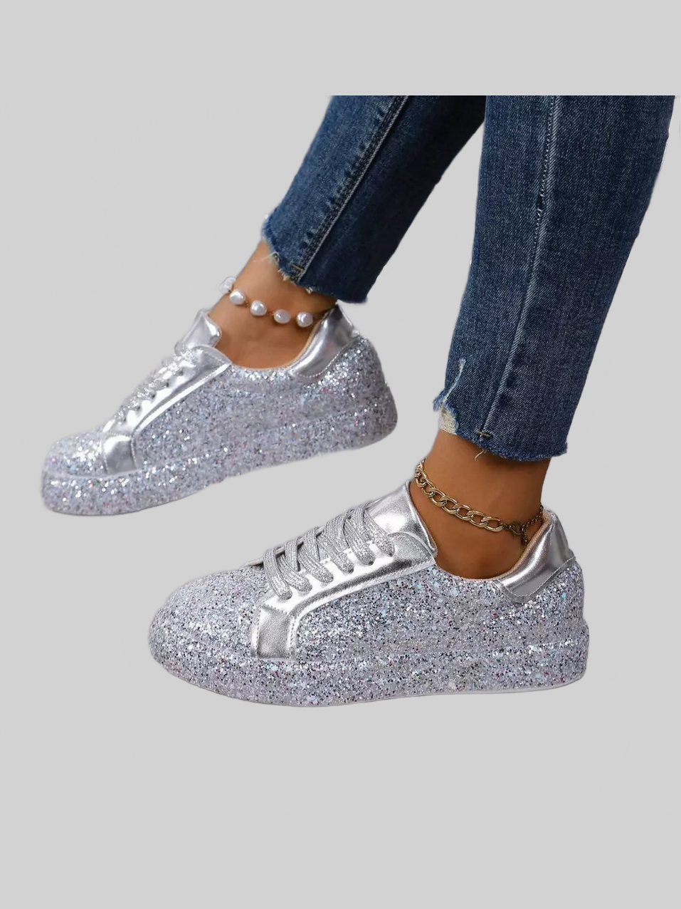 Women Sequin Lace Up Sneakers nicholesgifts