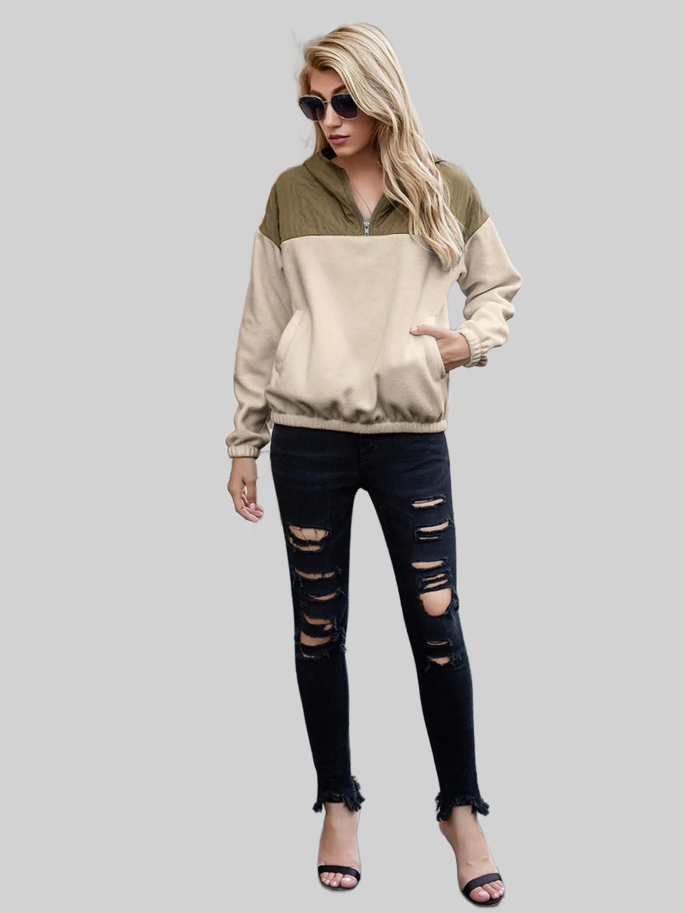 Ivy Lane Pocketed Color Block Quarter Zip Hoodie NicholesGifts