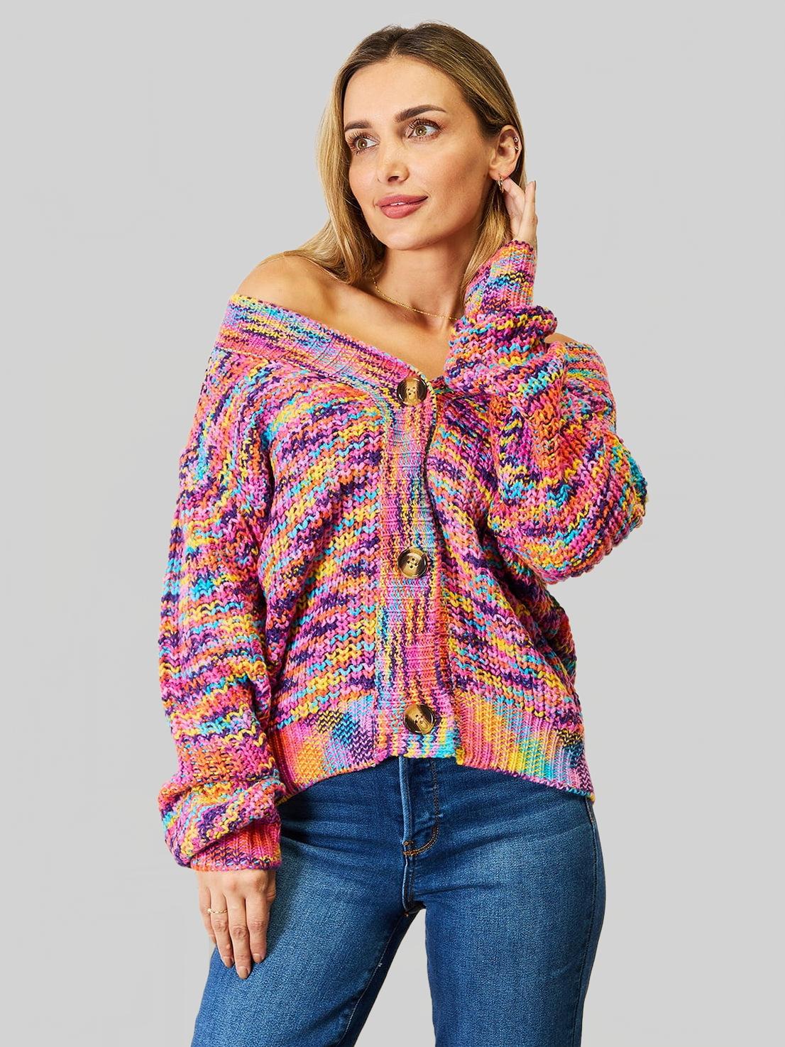 Angel Wings Woven Right V-Neck Long Sleeve Cardigan nicholesgifts