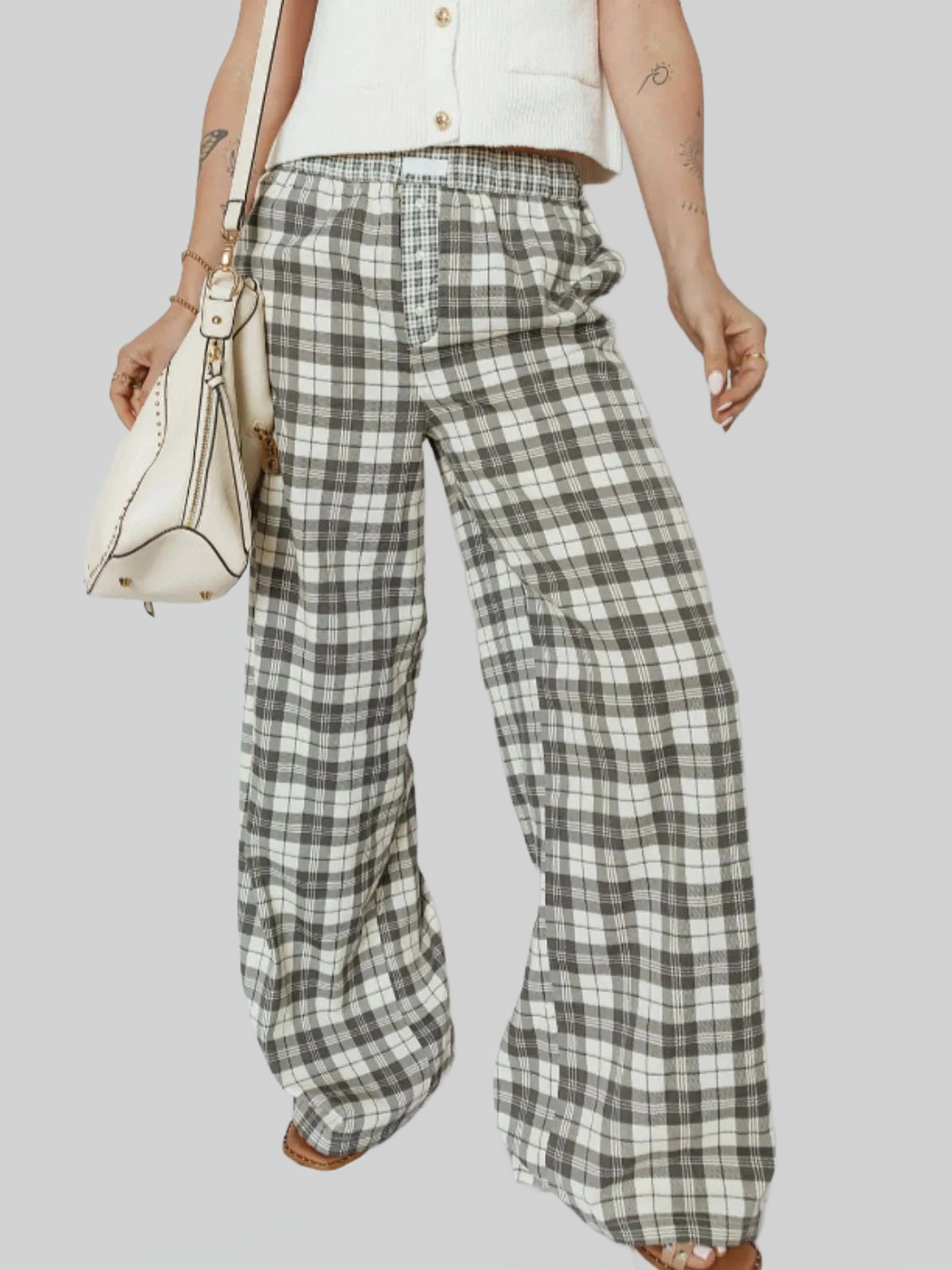 Women Plaid Wide Leg Pants nicholesgifts