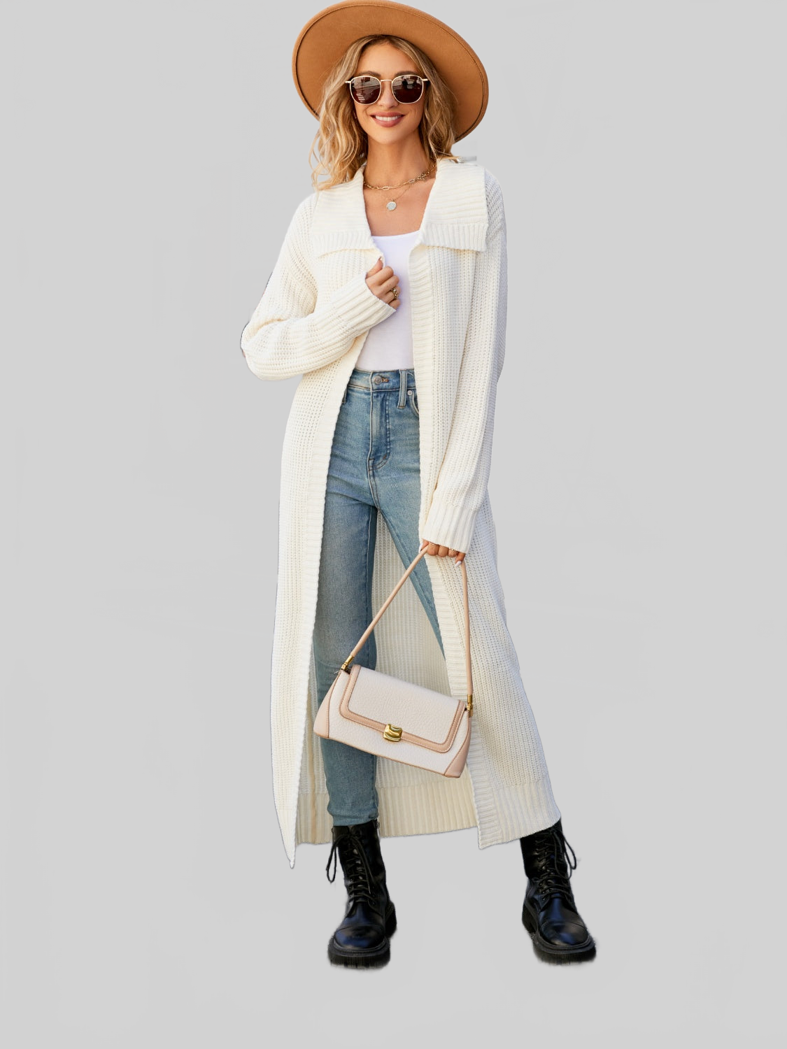 Women Full Size Collared Open Front Duster Cardigan nicholesgifts