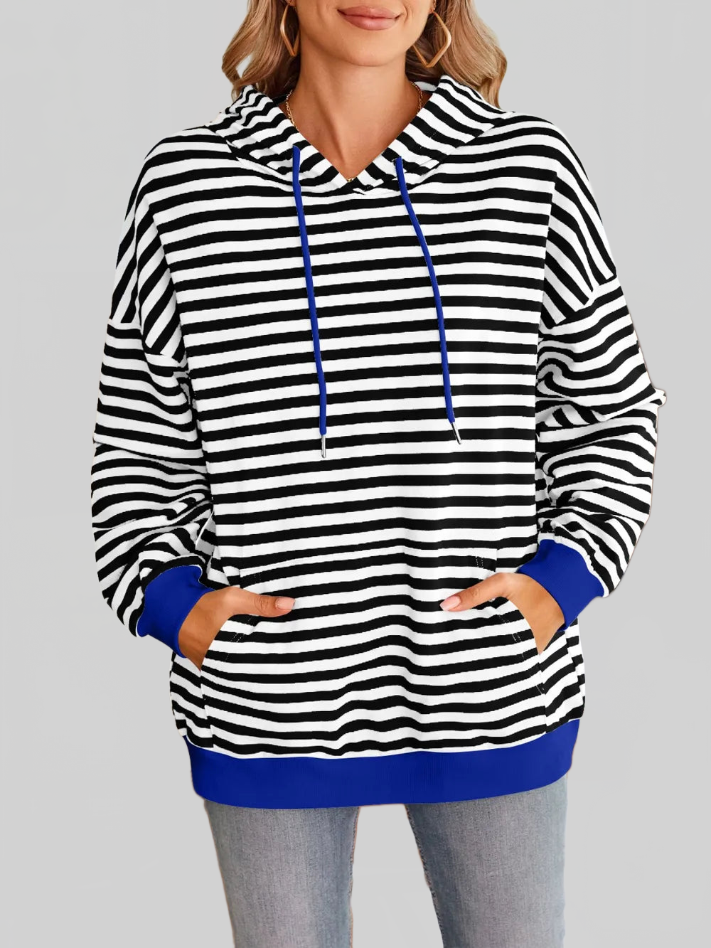 Lovelet Drawstring Striped Long Sleeve Hoodie NicholesGifts