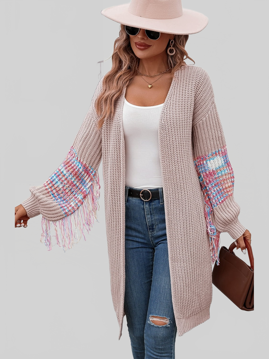 Fringe Sleeve Dropped Shoulder Cardigan nicholesgifts