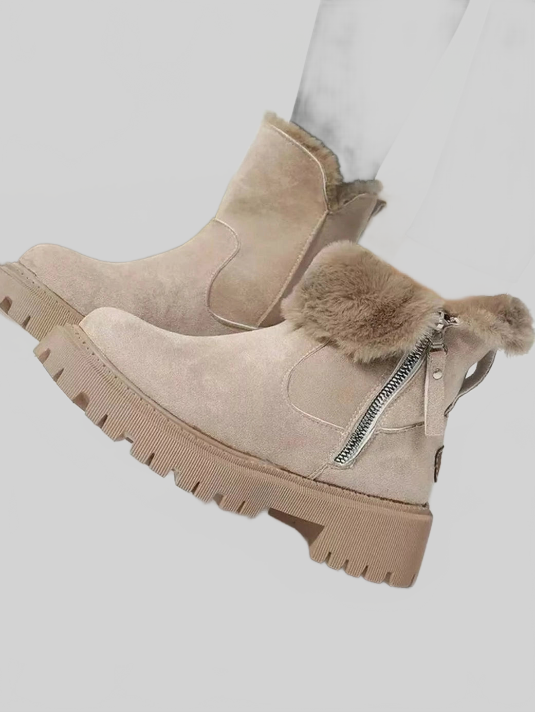 Women Fuzzy Lined Ankle Boots with Zipper NicholesGifts