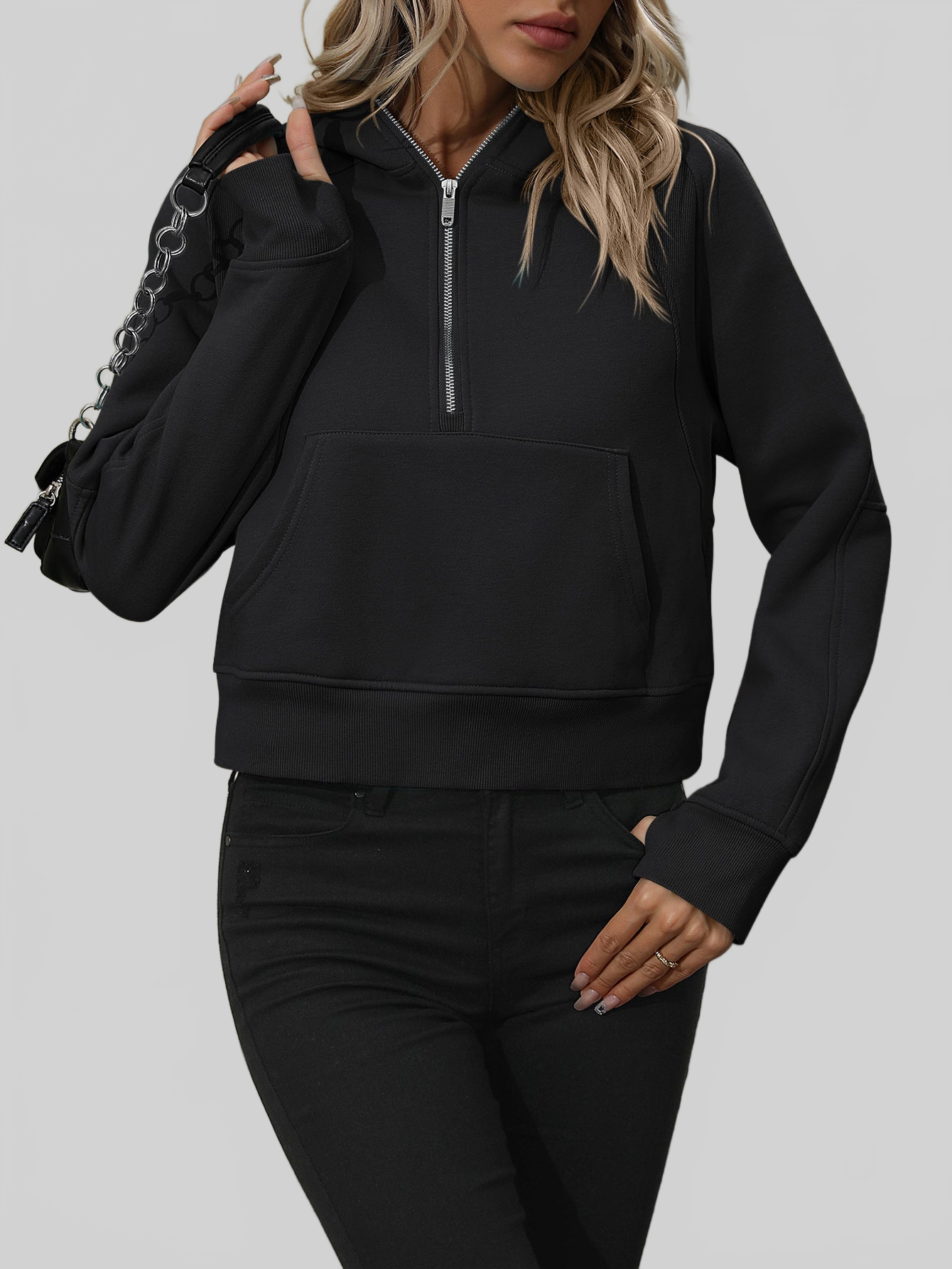 NicholesGifts Women Mandy Zip-Up Raglan Sleeve Hoodie with Pocket NicholesGifts