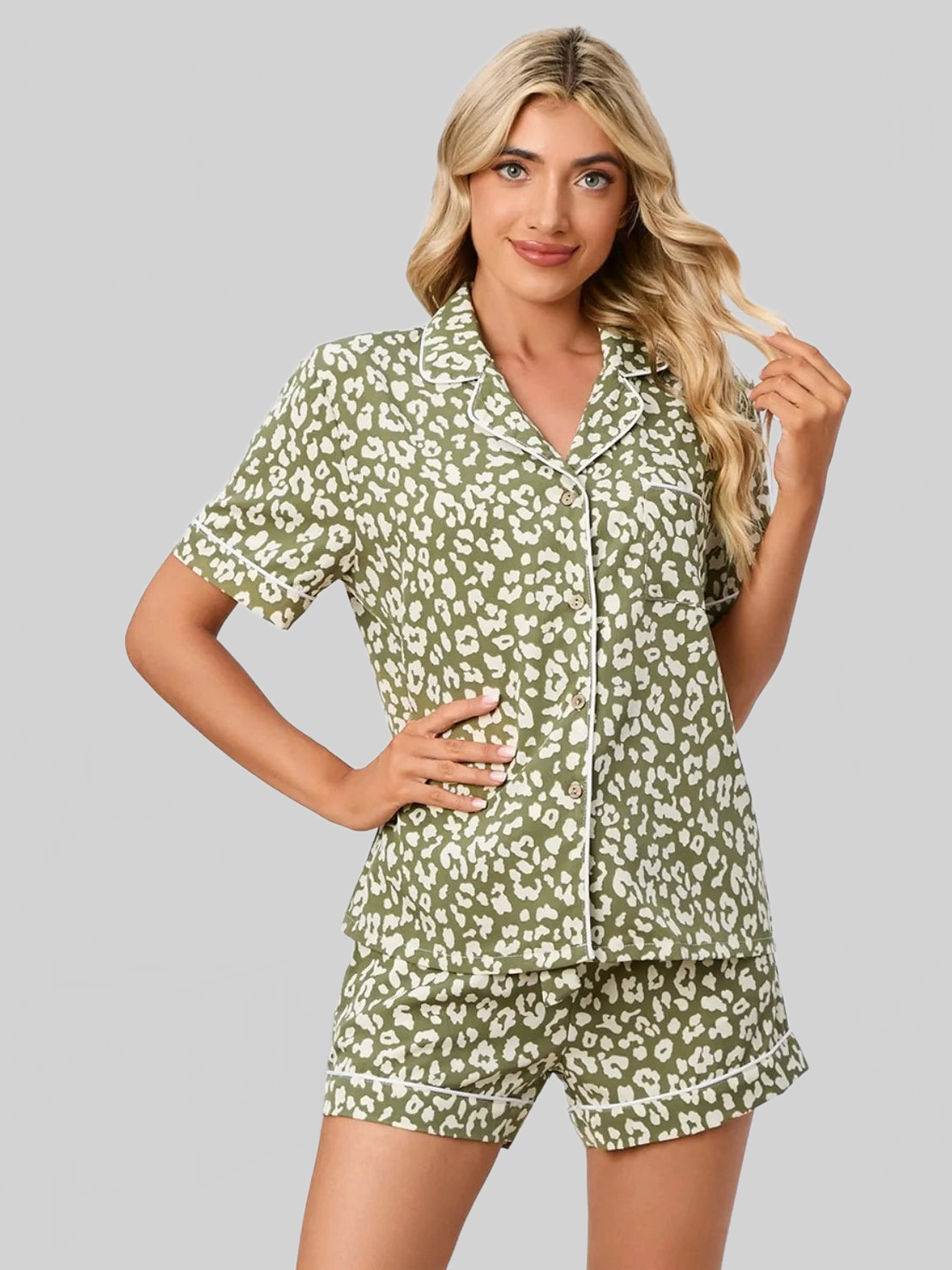 Full Size Leopard Short Sleeve Top and Shorts Lounge Set Plus Size nicholesgifts