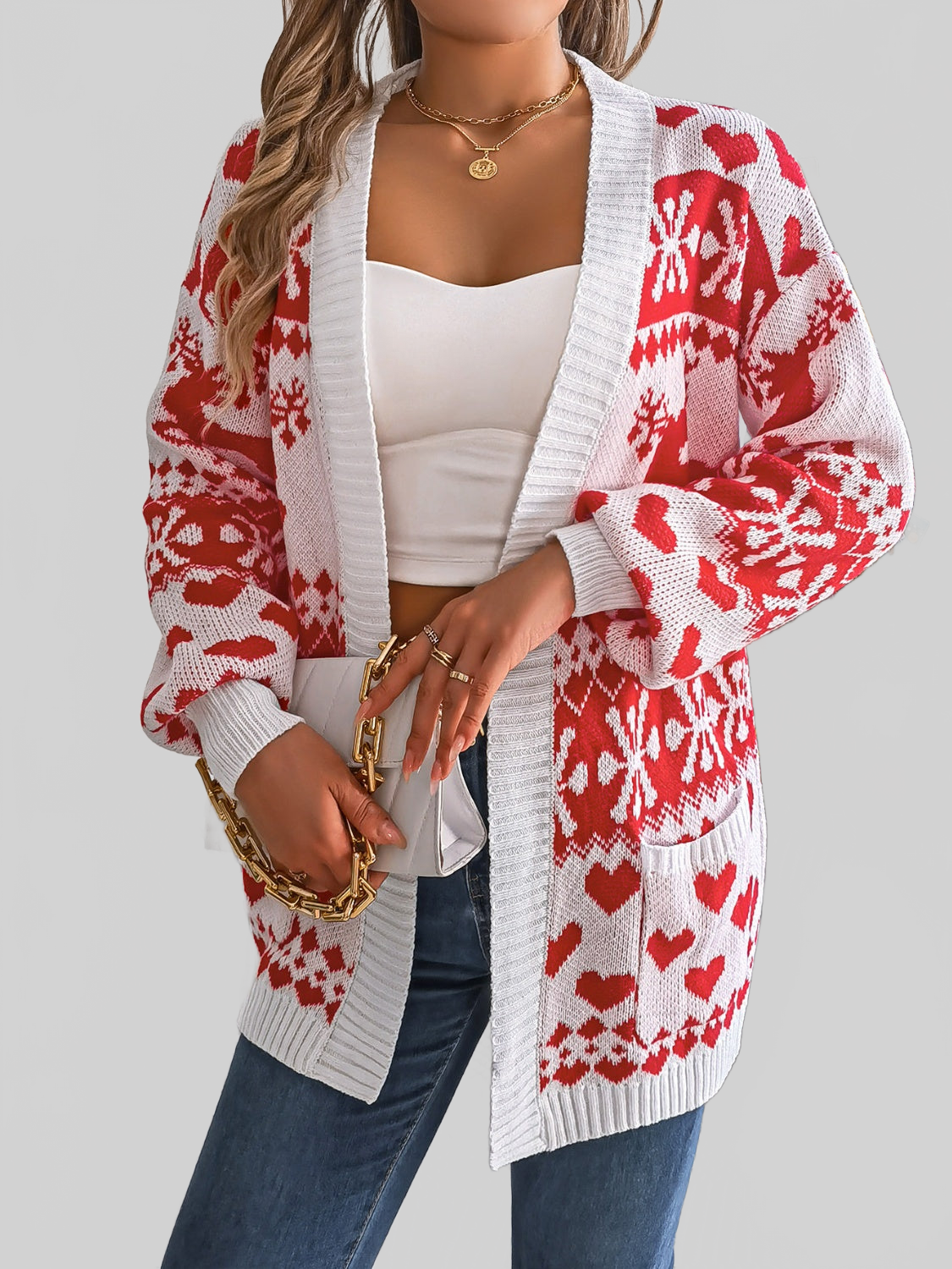 Women Pocketed Open Front Long Sleeve Cardigan nicholesgifts