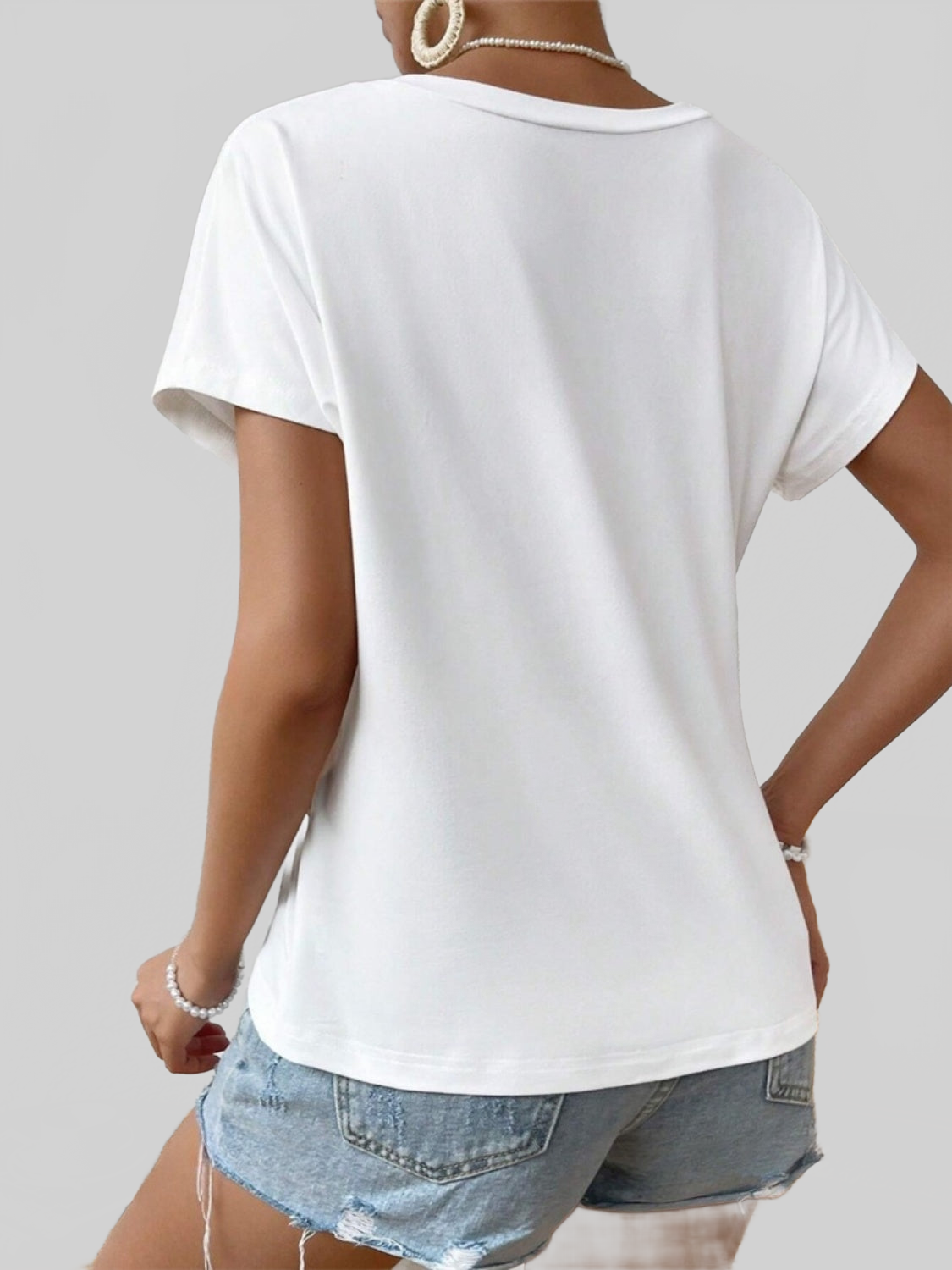 Women Asymmetric Hem Round Neck Short Sleeve T-Shirt nicholesgifts