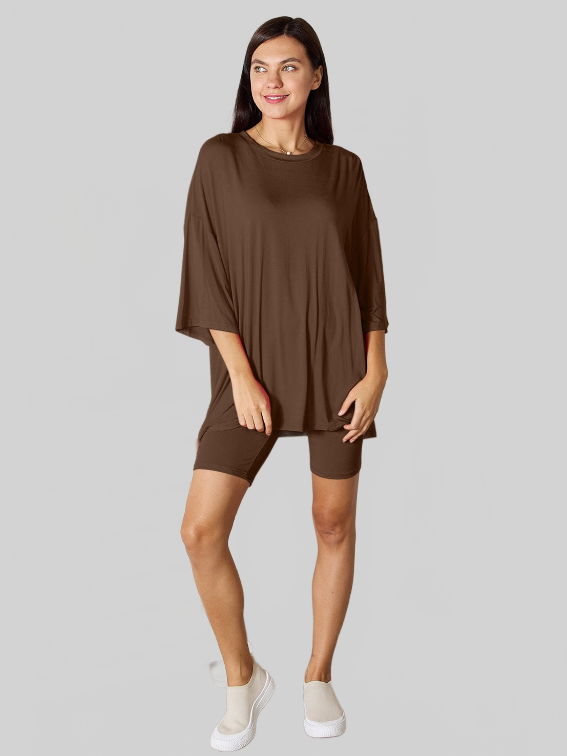 NicholesGifts Women Basic Bae Full Size Soft Rayon Three-Quarter Sleeve Top and Shorts Set nicholesgifts