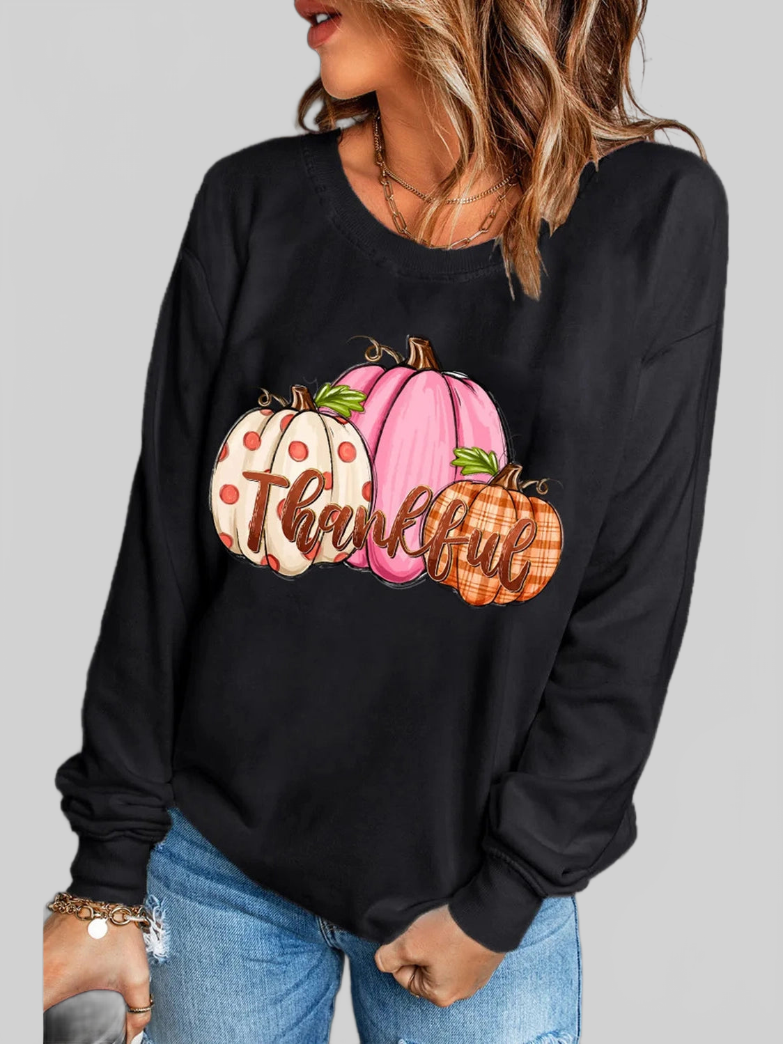 Pumpkin Graphic Round Neck Dropped Shoulder Sweatshirt nicholesgifts