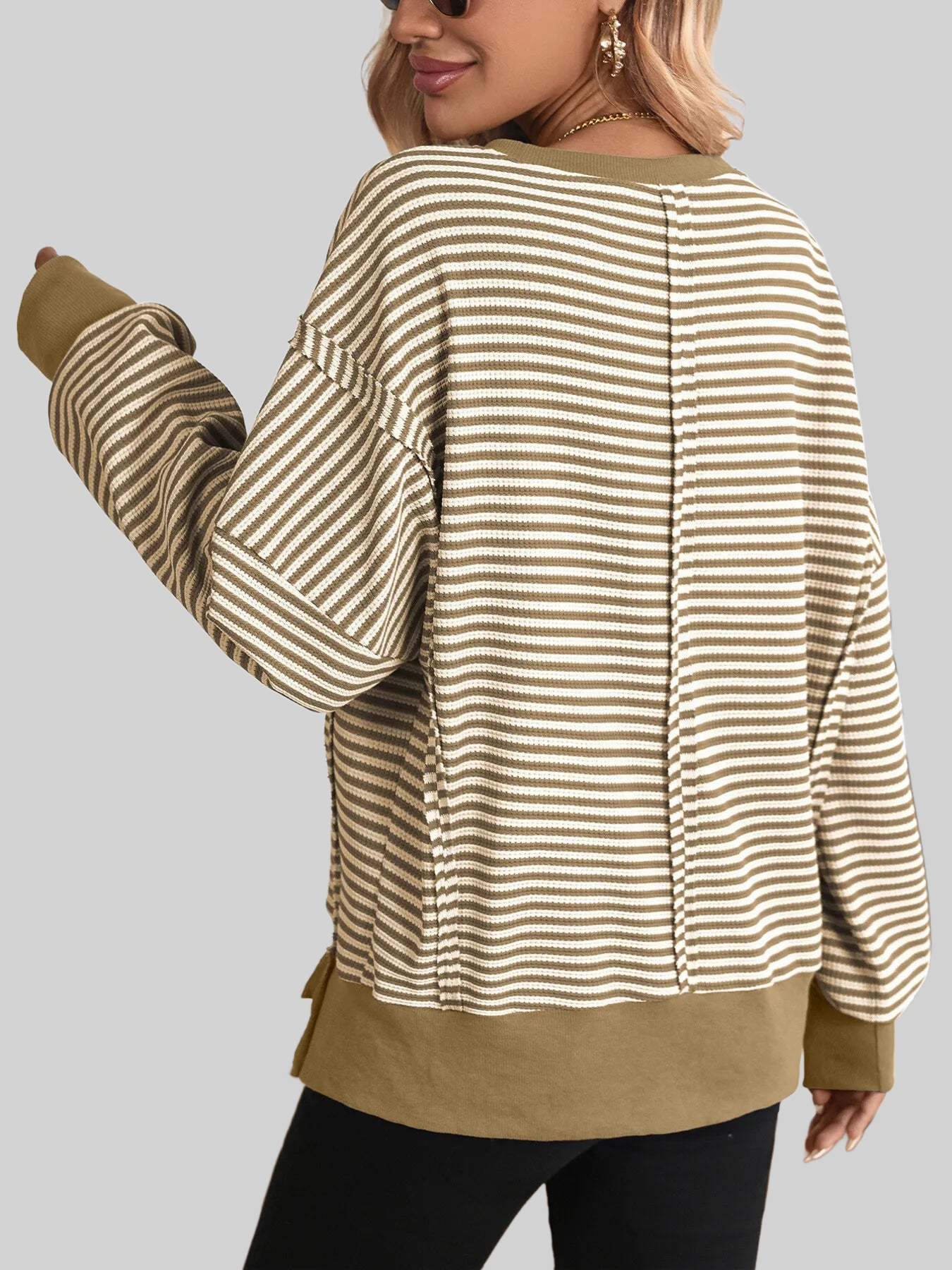 Exposed Seam Striped Contrast Sweatshirt nicholesgifts