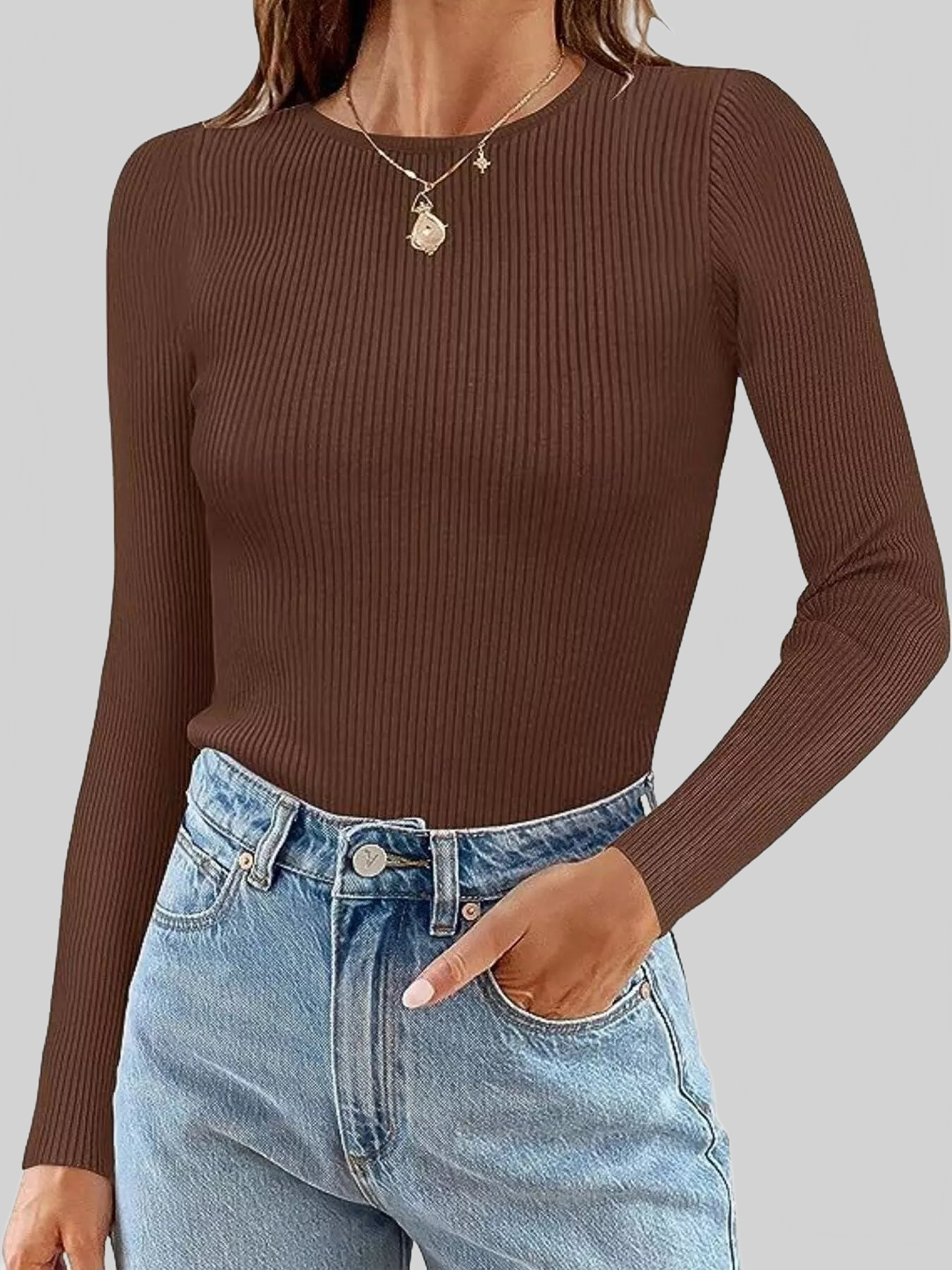 Ribbed Knit Slim Fit Long Sleeve T-Shirt nicholesgifts