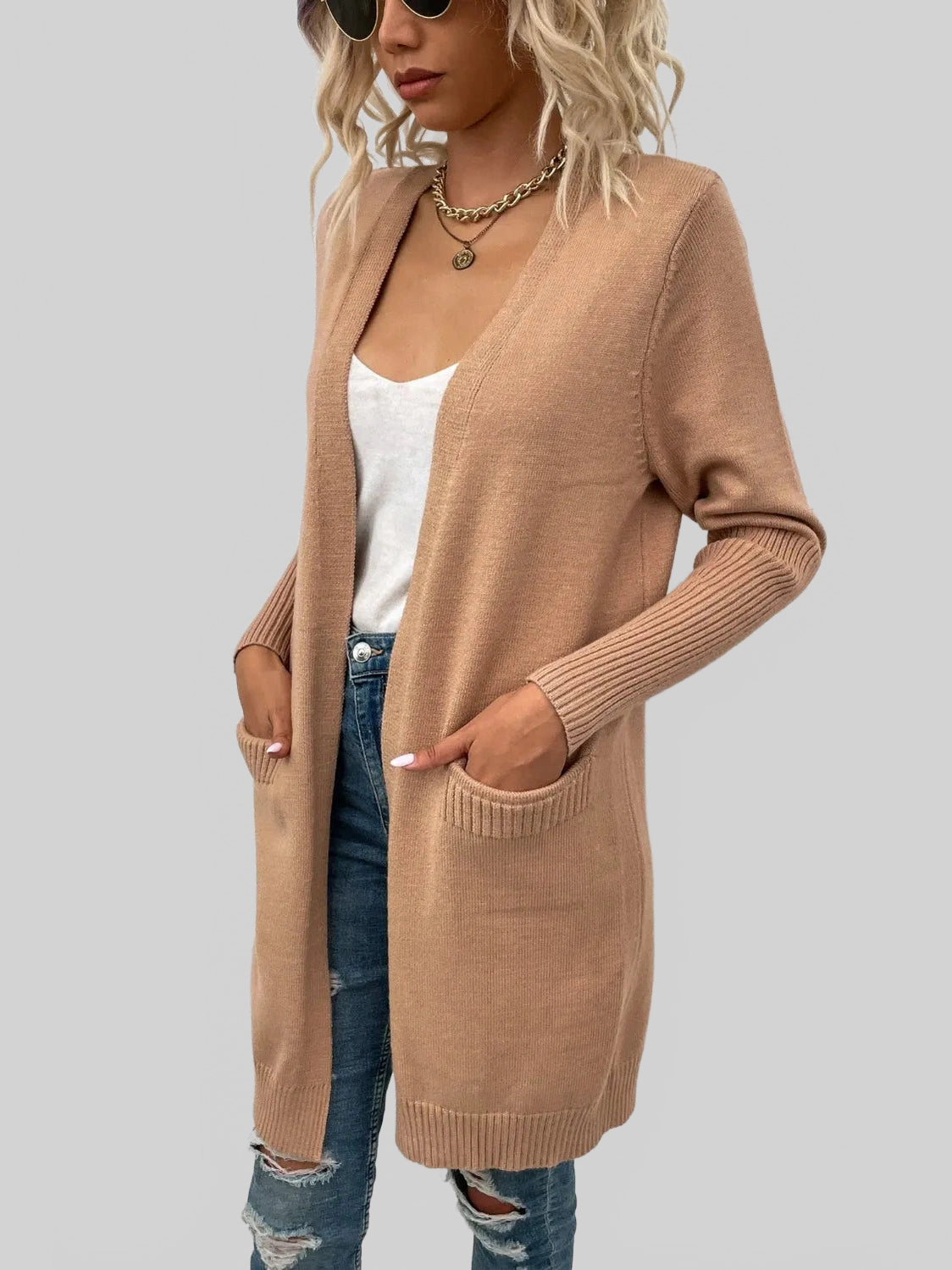 Open Front Long Sleeve Cardigan with Pockets nicholesgifts