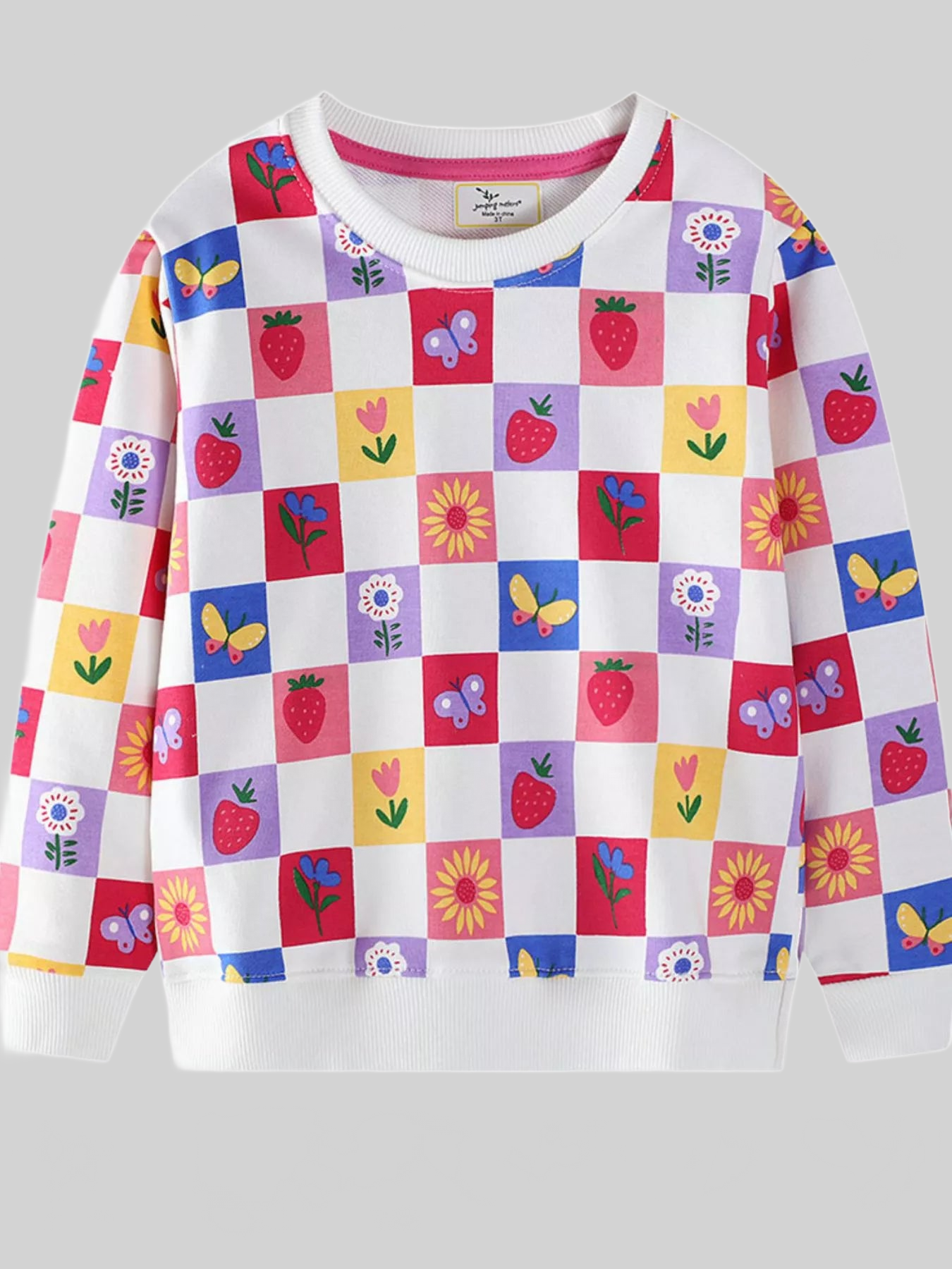 Toddler Girls Colorful Checkered Pattern Sweatshirt nicholesgifts