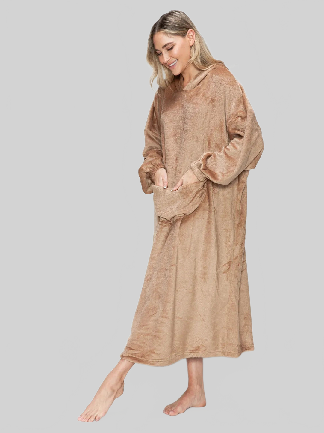 Double Take Full Size Pocketed Hooded Midi Lounge Dress nicholesgifts