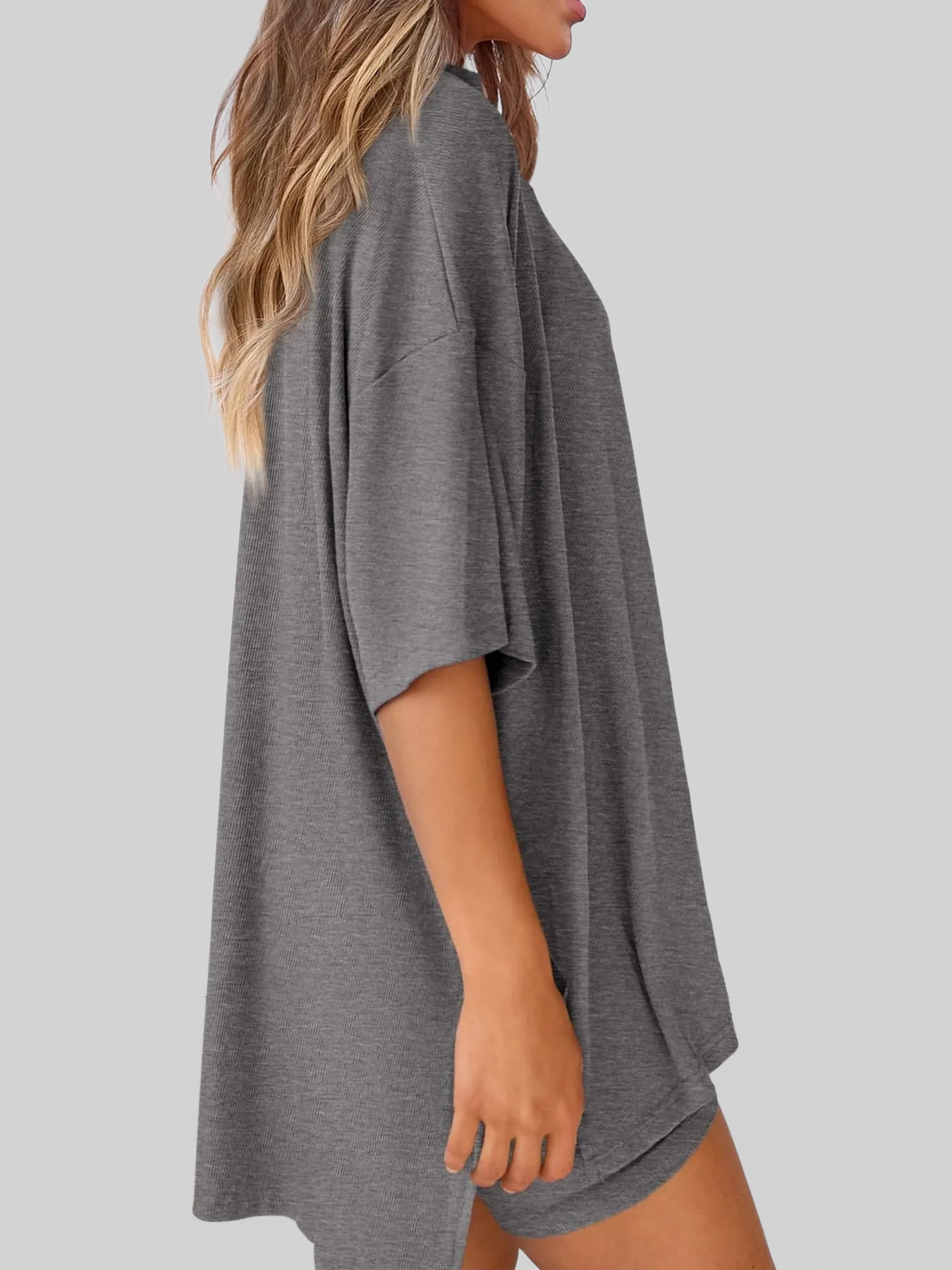 Full Size Oversized Slit Round Neck Top and Shorts Lounge Set Plus Size nicholesgifts