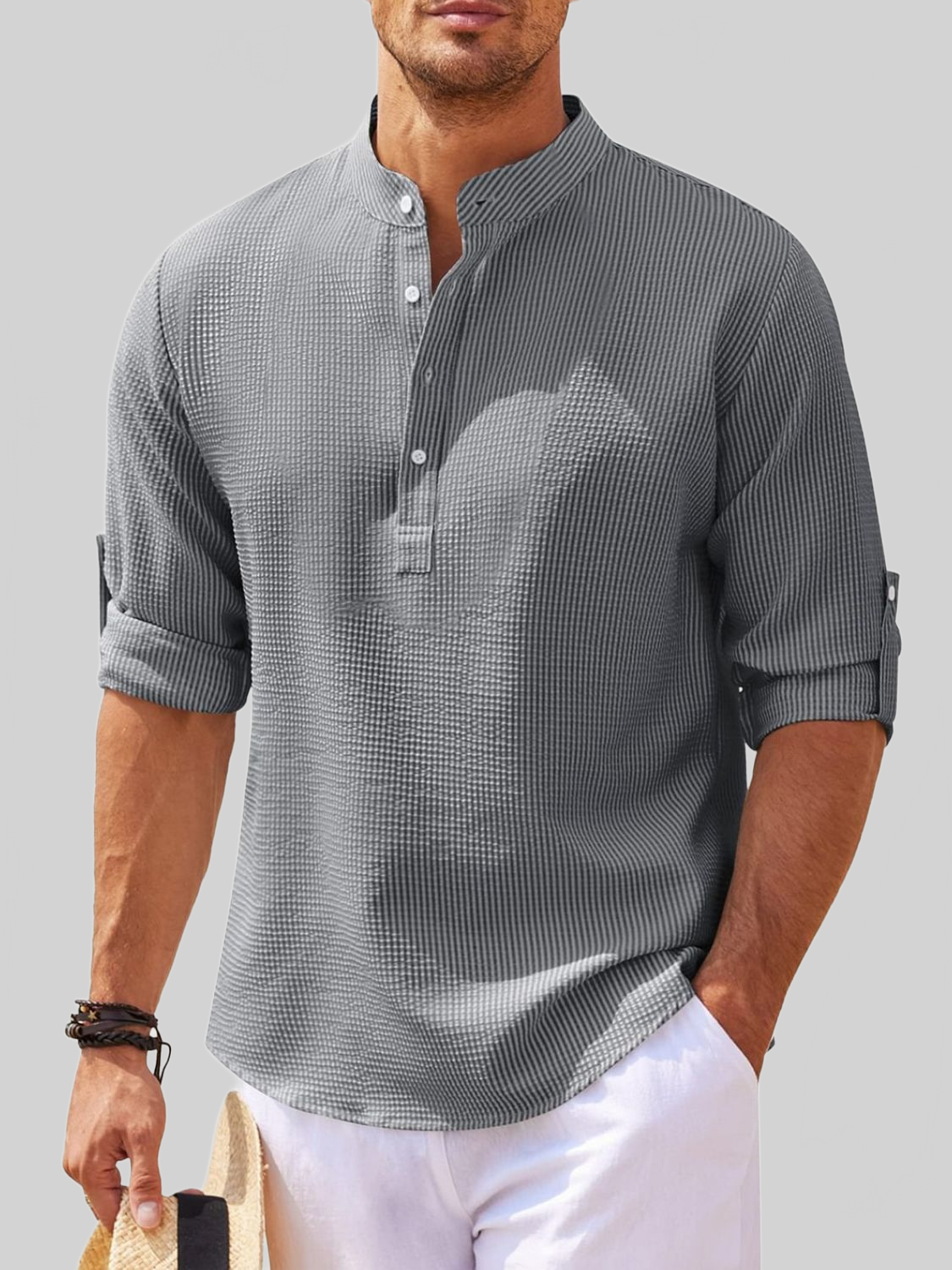 Men's Full Size Half Button Long Sleeve Shirt nicholesgifts
