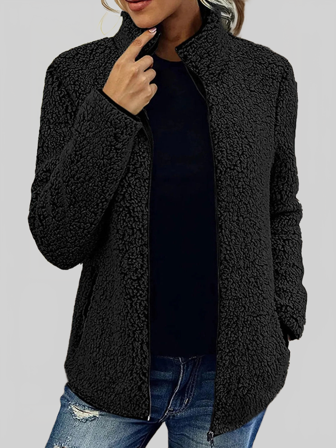 Pocketed Zip Up Turtleneck Jacket nicholesgifts