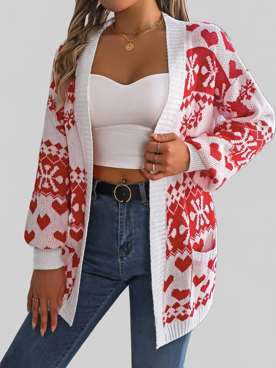 Women Pocketed Open Front Long Sleeve Cardigan nicholesgifts