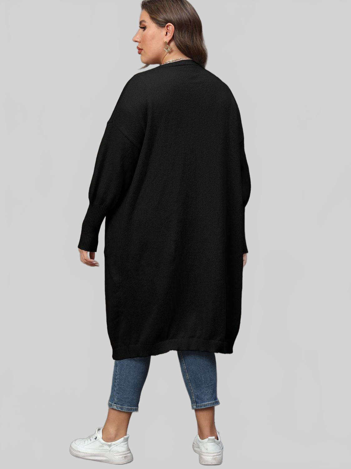 Plus Size Long Sleeve Pocketed Cardigan Trendsi