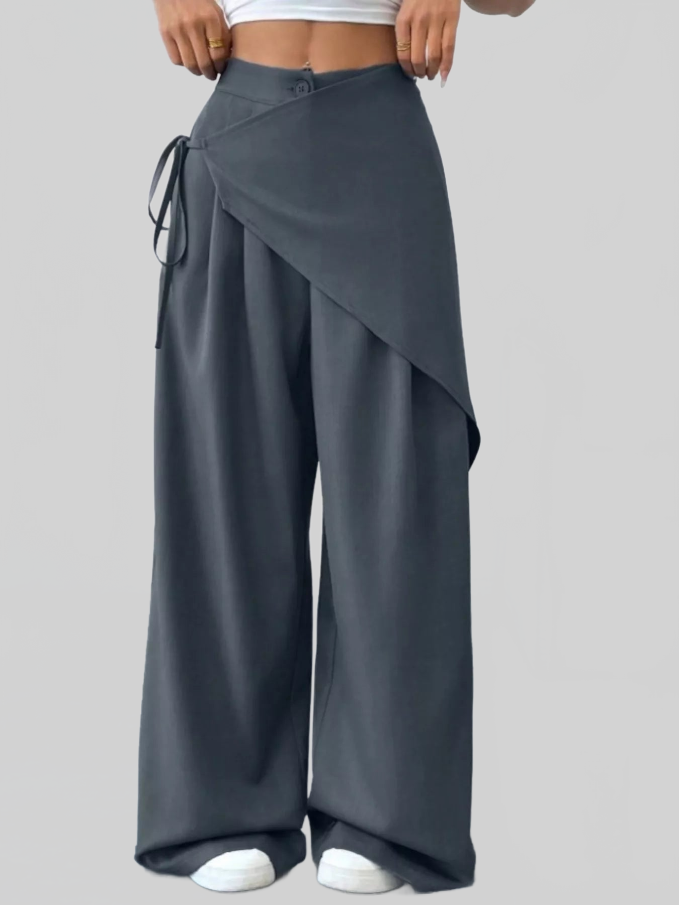 Women Wrap-Front Wide-Leg Pants nicholesgifts