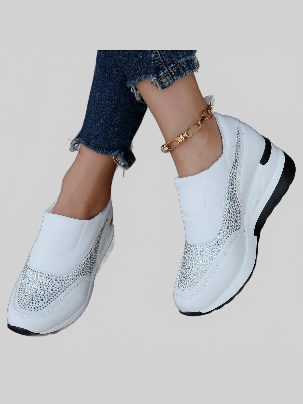 Women Rhinestone Embellished Wedge Sneakers nicholesgifts